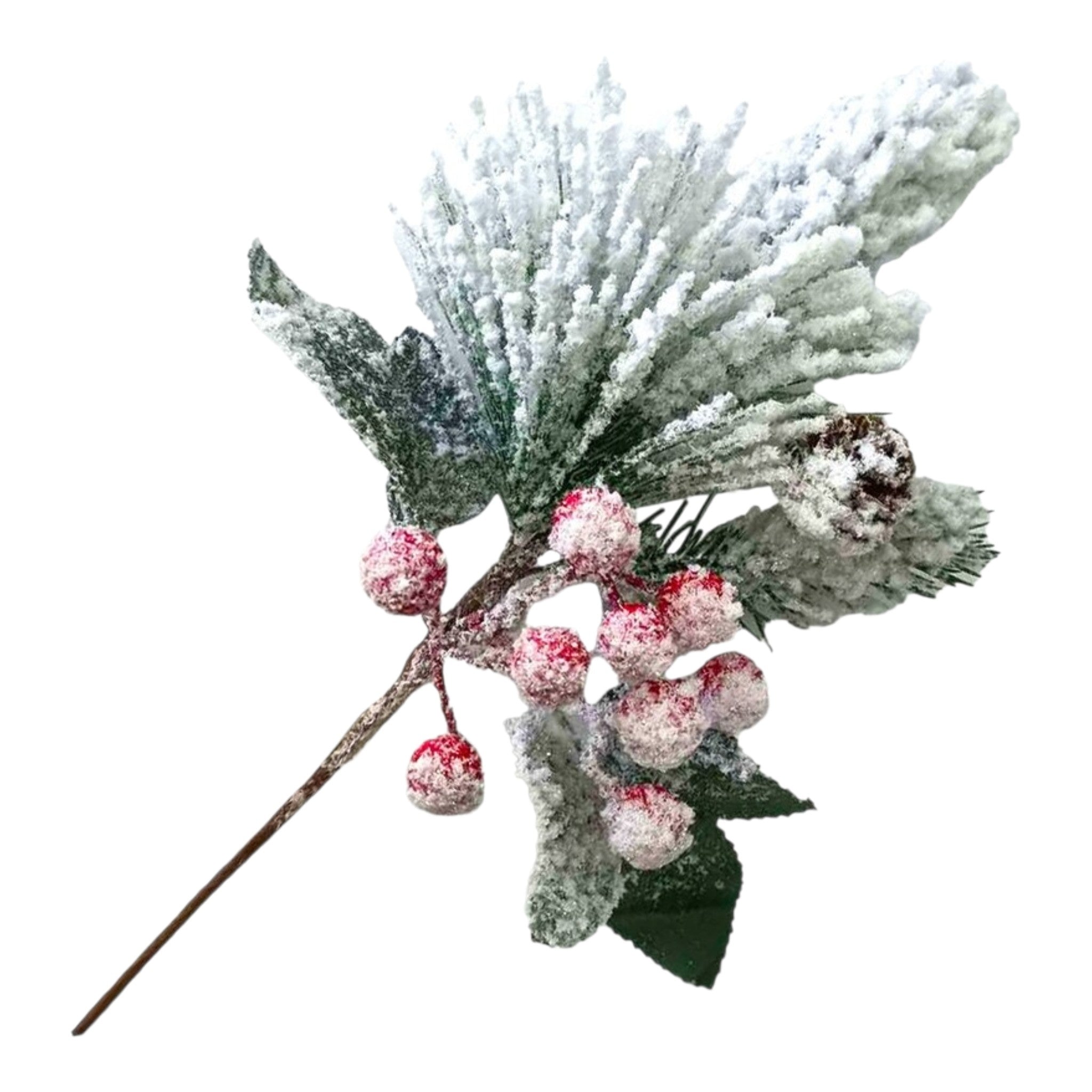 Pick Pine w/Red Berries & Flocked 11"