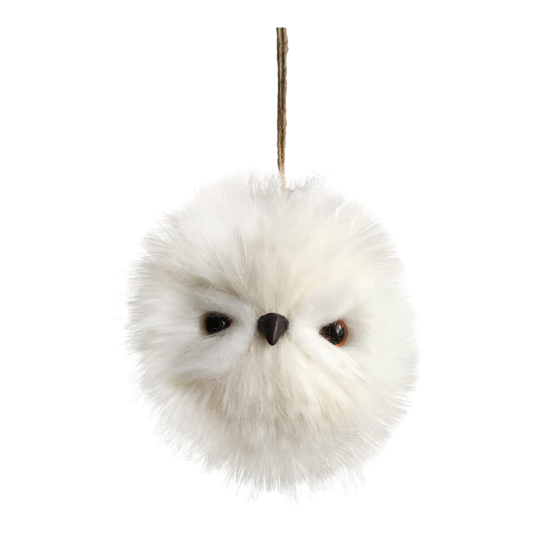Ornament Owl Puff Ball-Shaped Ivory 5"