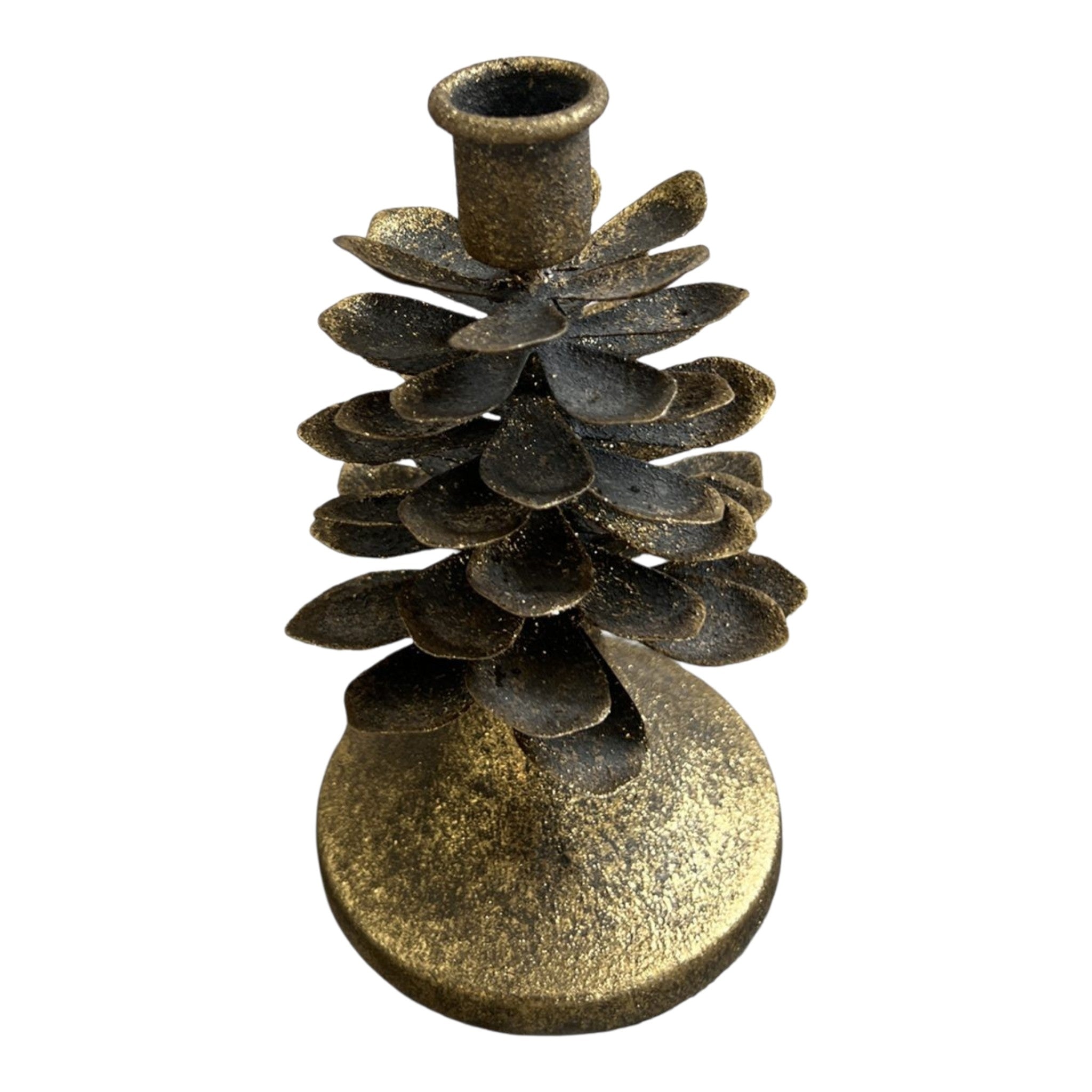 Metal Pine Cone Taper Candle Holder Rustic Copper