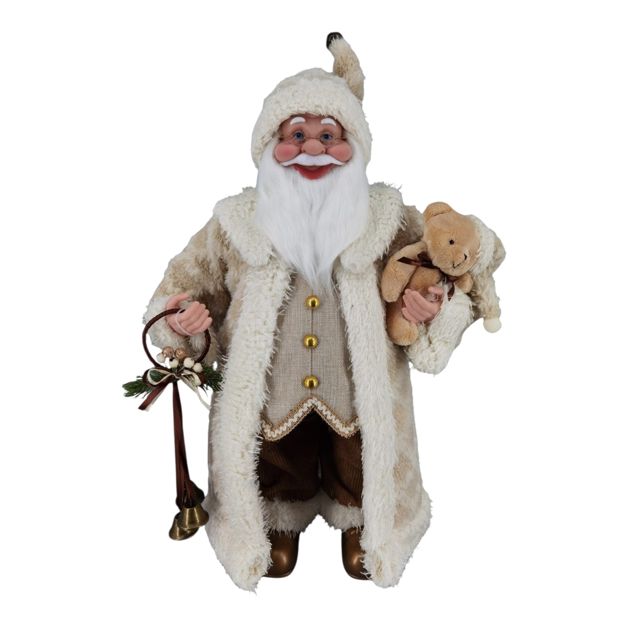 Santa Standing 24" Coat Holding Brown Bear