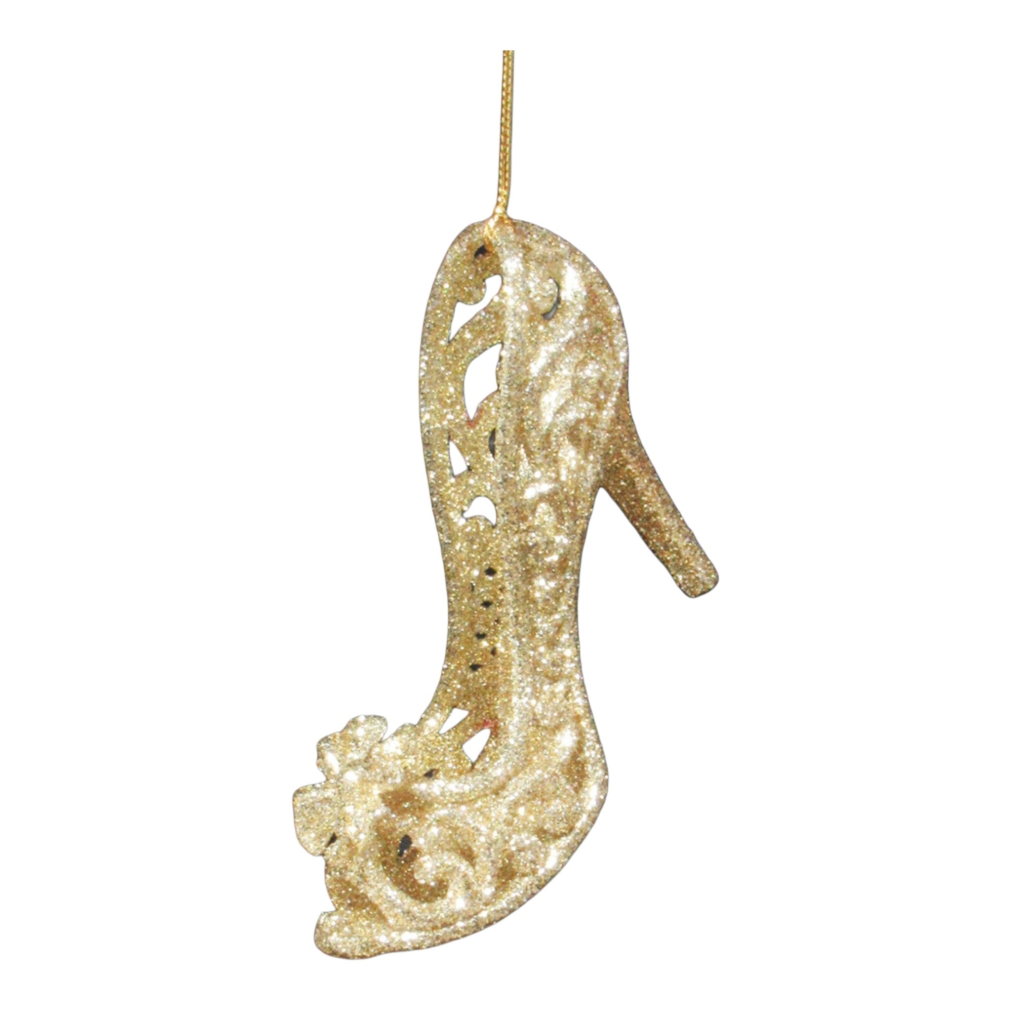 Ornament Champagne Gold w/Bow High Heel 4.7"