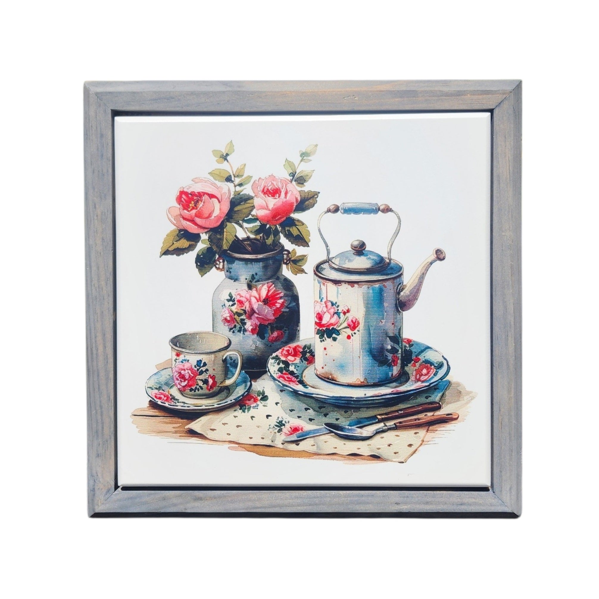 10.5x10.5 Framed Vintage Teapot