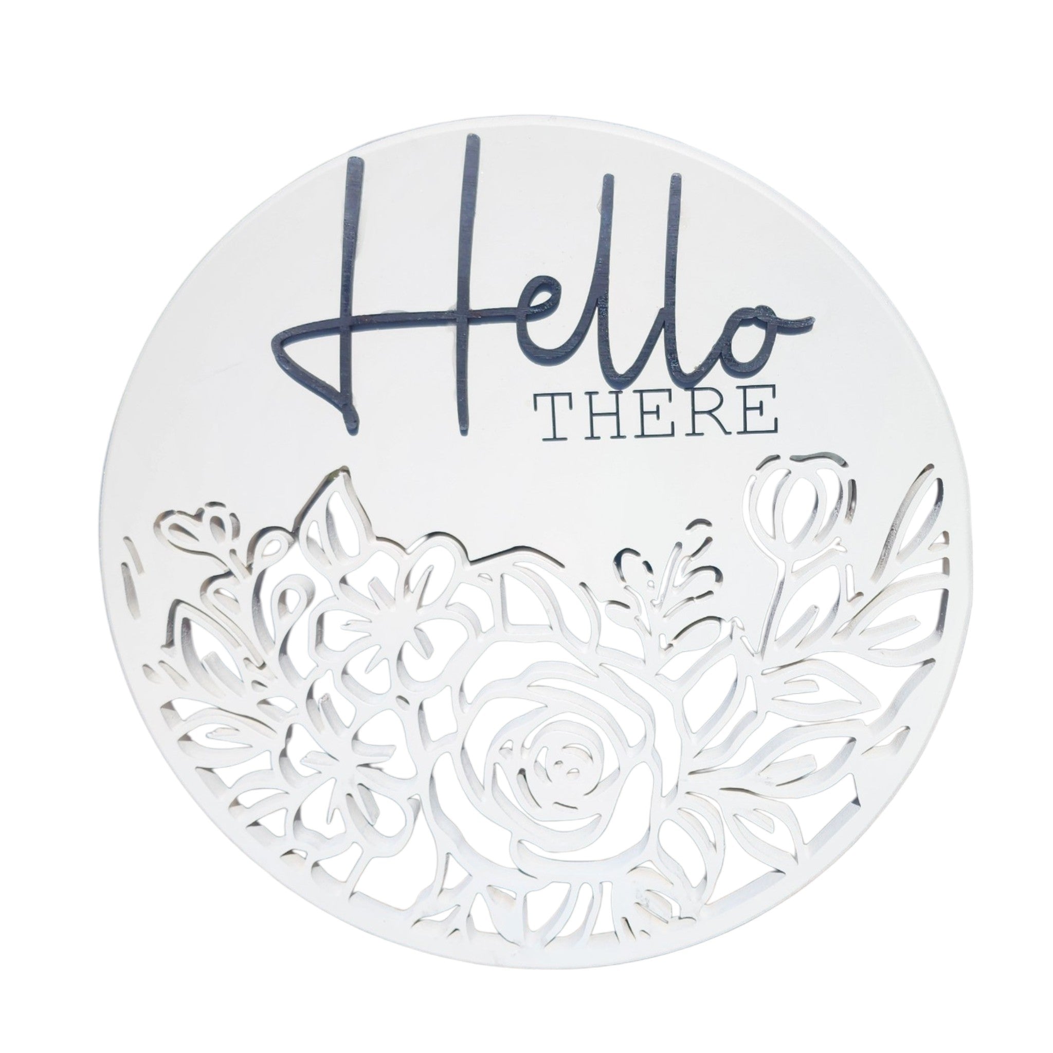 15" Round Floral Sign | Hello There