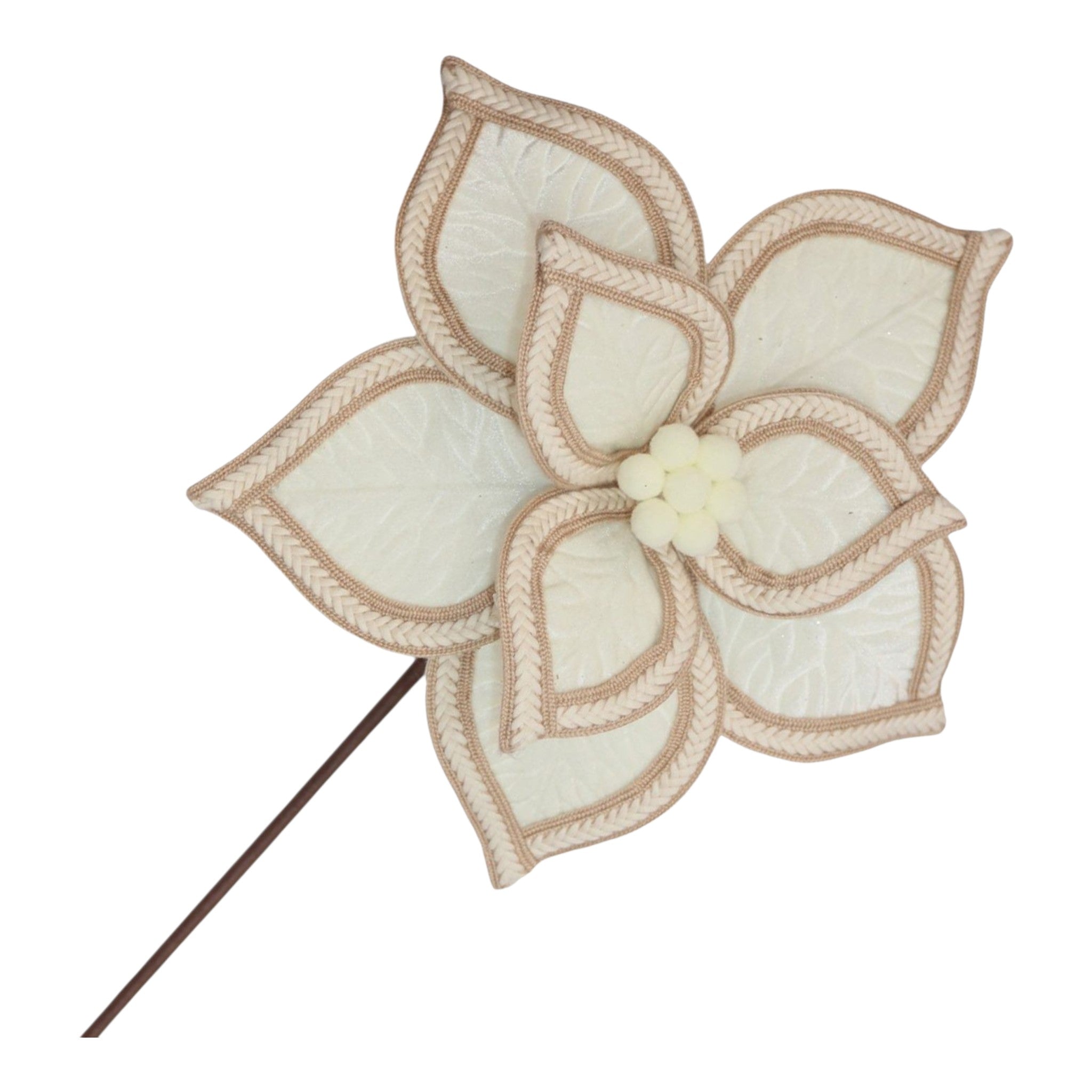Poinsettia Stem Velvet Ivory w/Stitched Edge 20"x11"