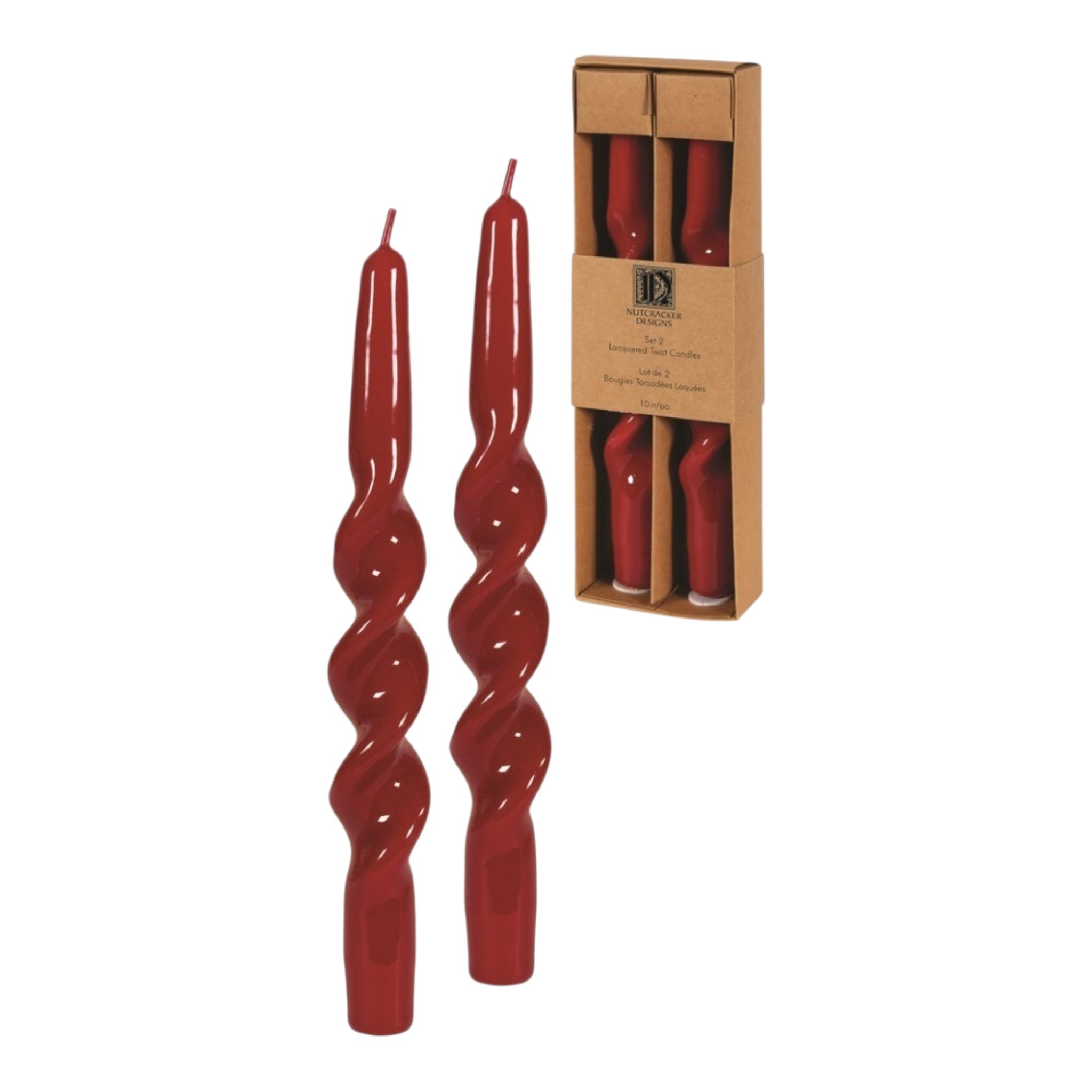 Taper Paraffin Twist Candles Red Set of 2