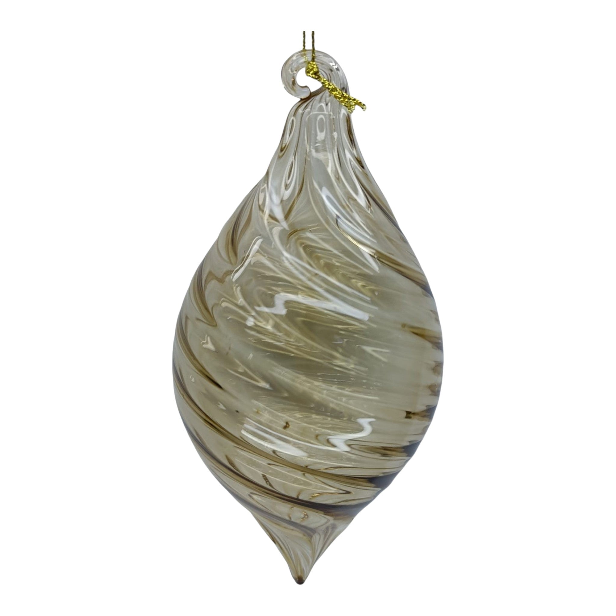 Ornament Glass Clear Brown w/Spiral Ridges