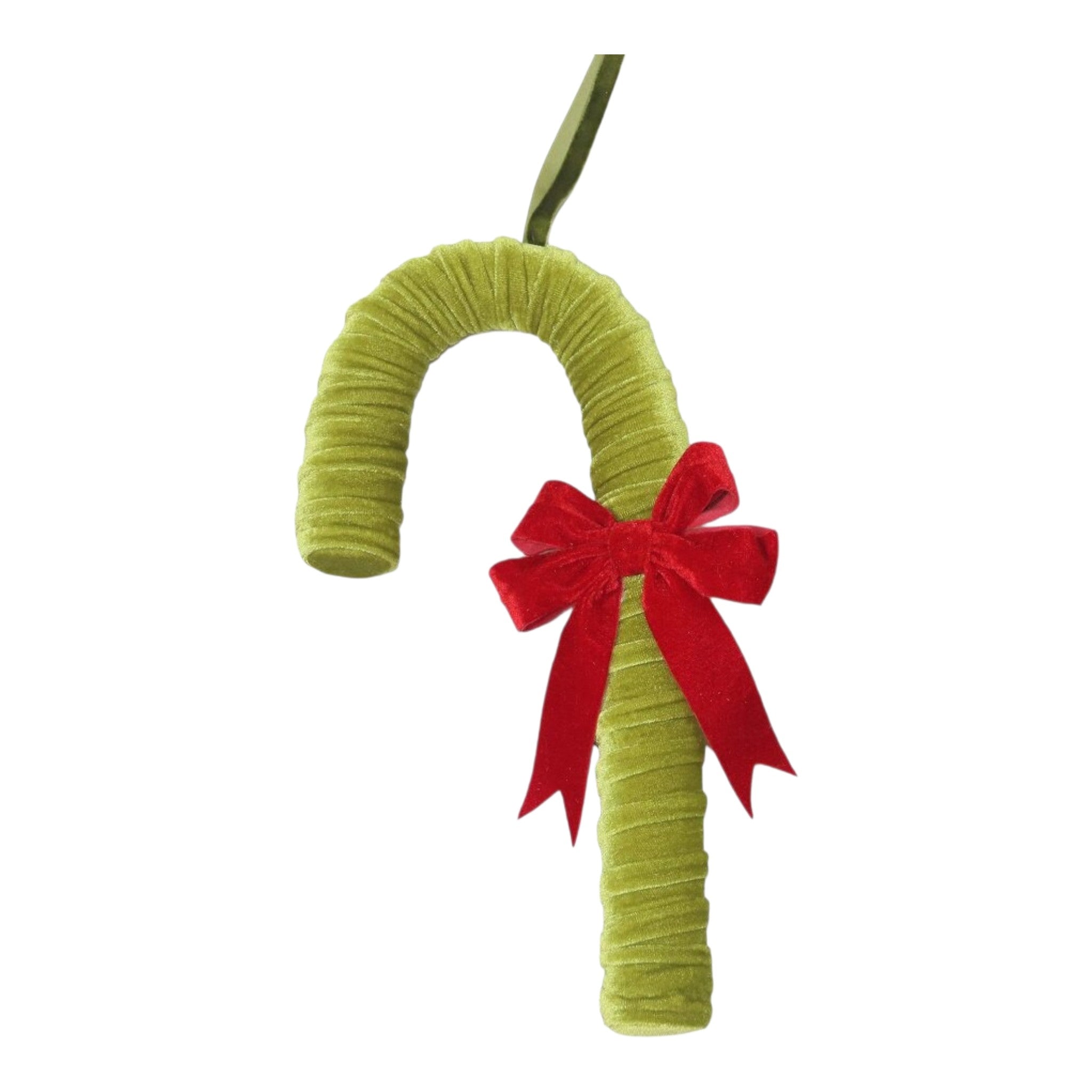 Candy Cane Velvet Lime Green w/Red Bow 12"