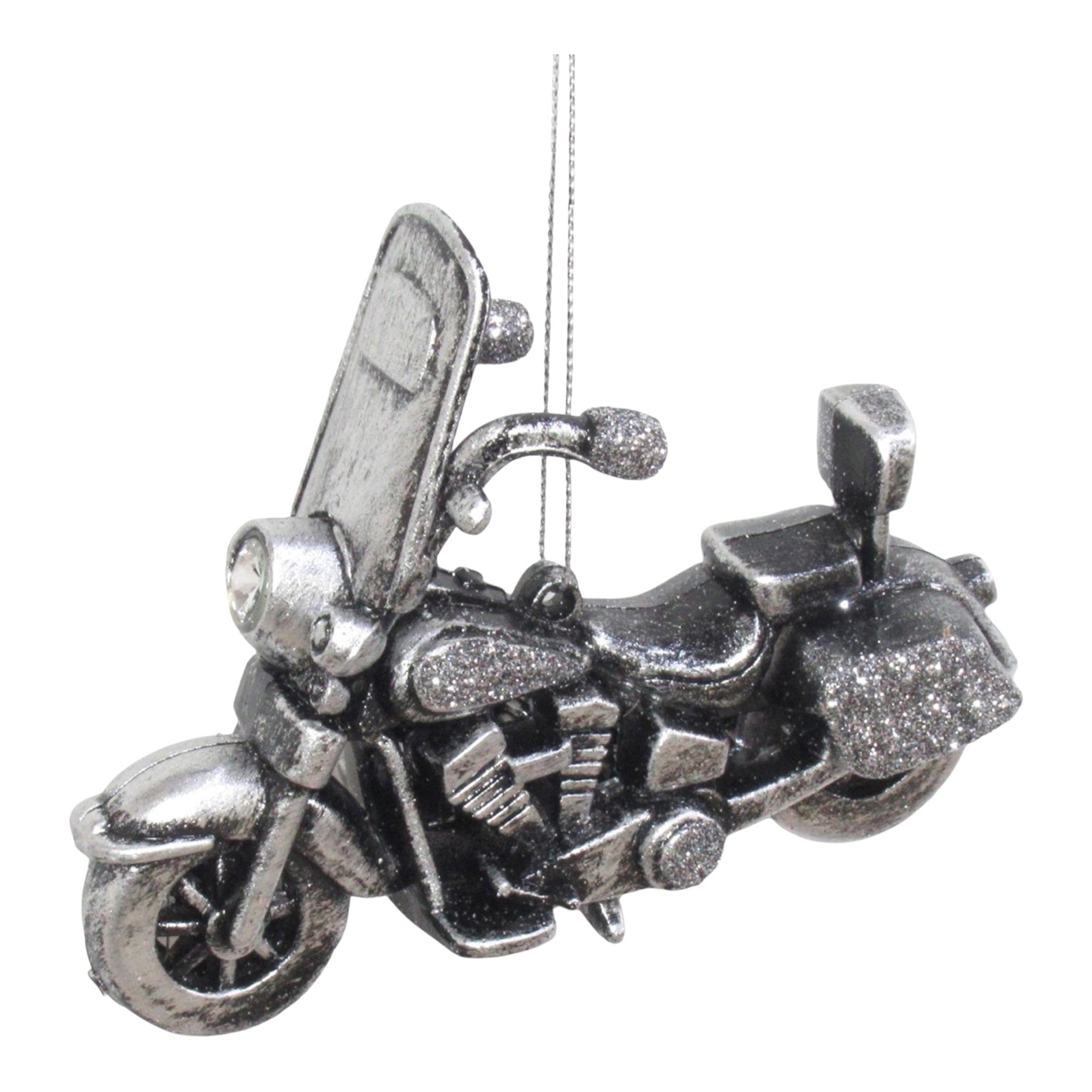 Ornament Motorcycle Black Brushed Silver 4.7"
