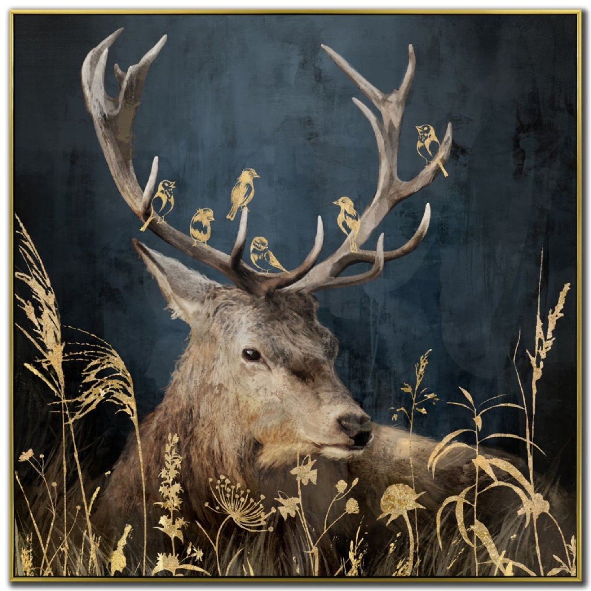Golden Botanical Deer - 36"W x 36"H