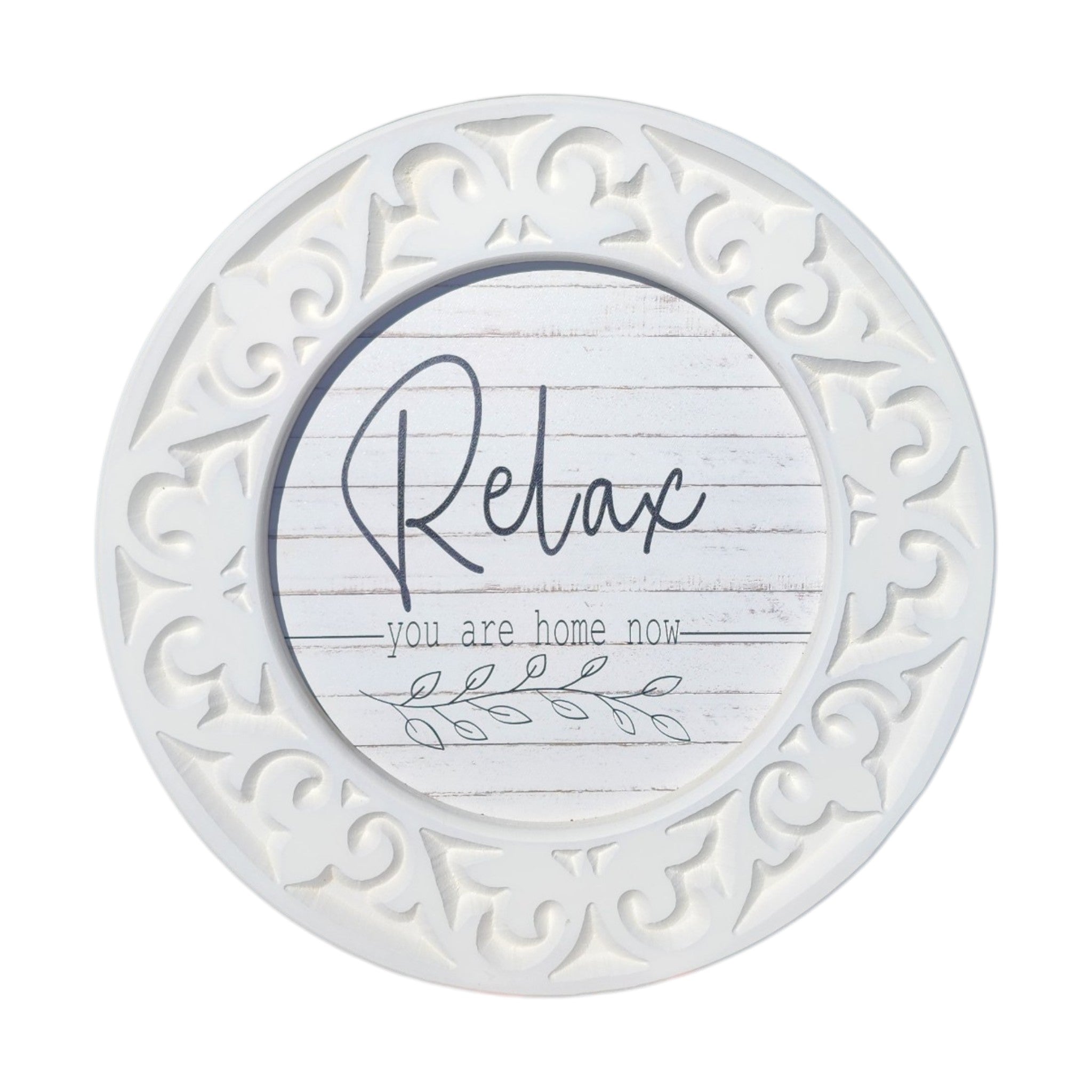 13.5' Round Engraved Framed | Relax, You Are Home Now
