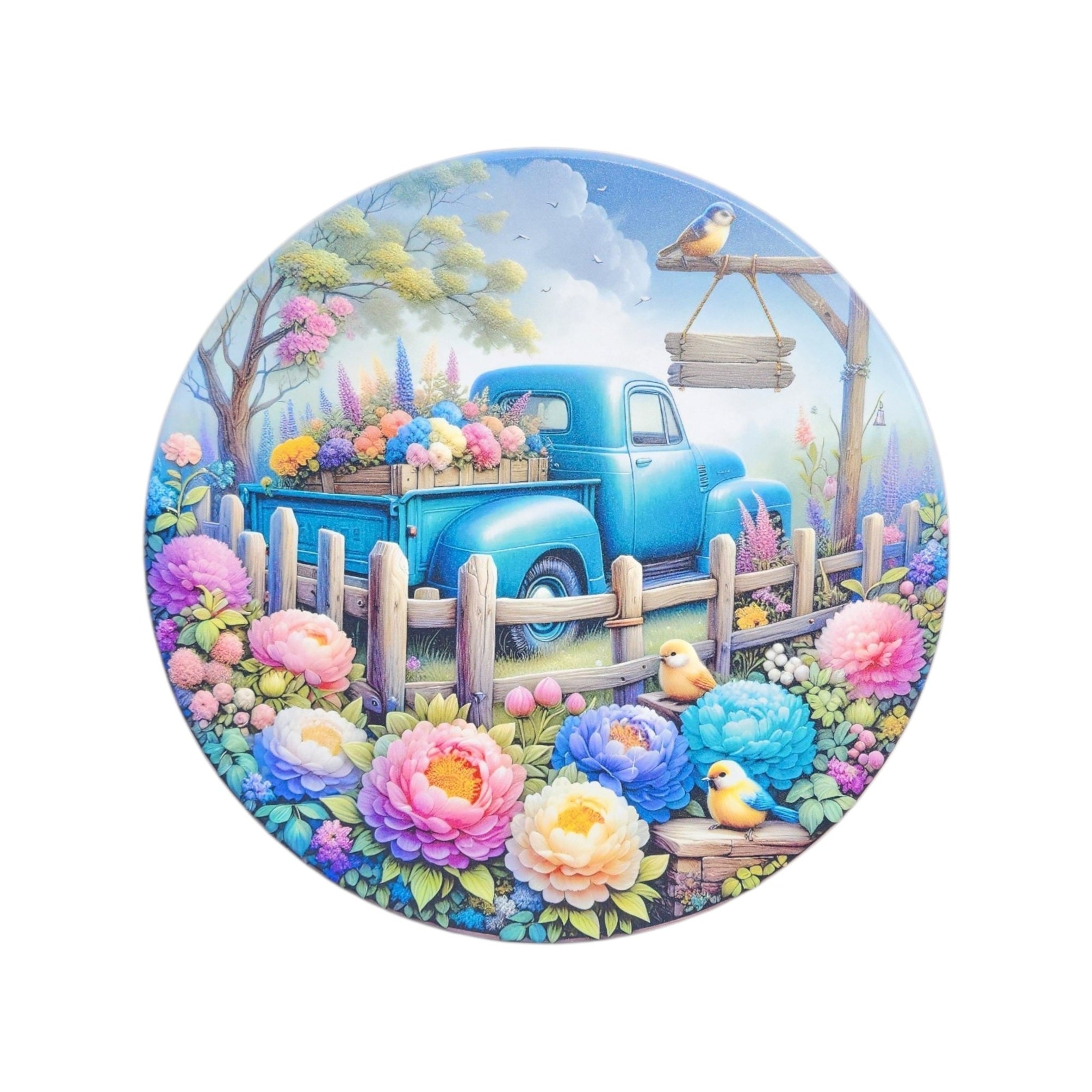 10" Round Sign Blue Truck