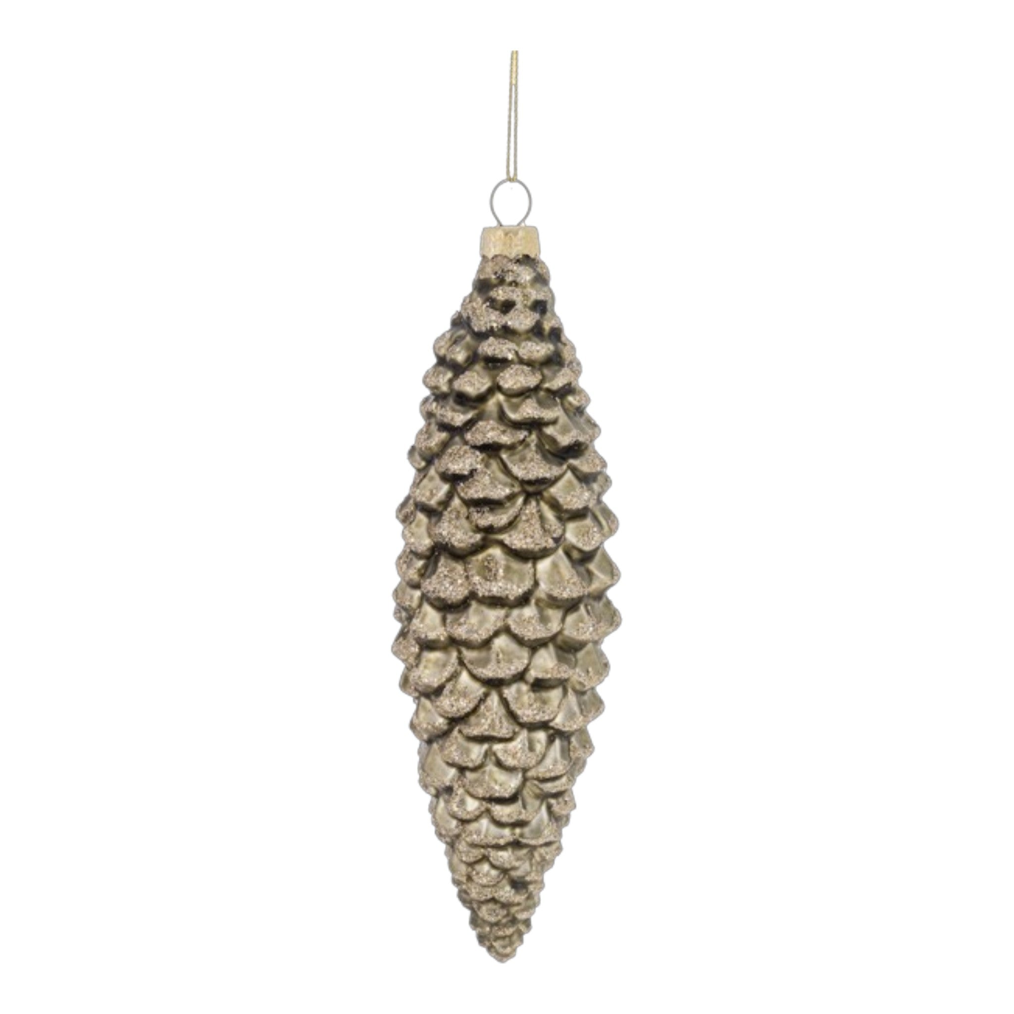 Ornament Glass Glittered Pinecone Natural 2 1/4" W. x 7 7/8" H.