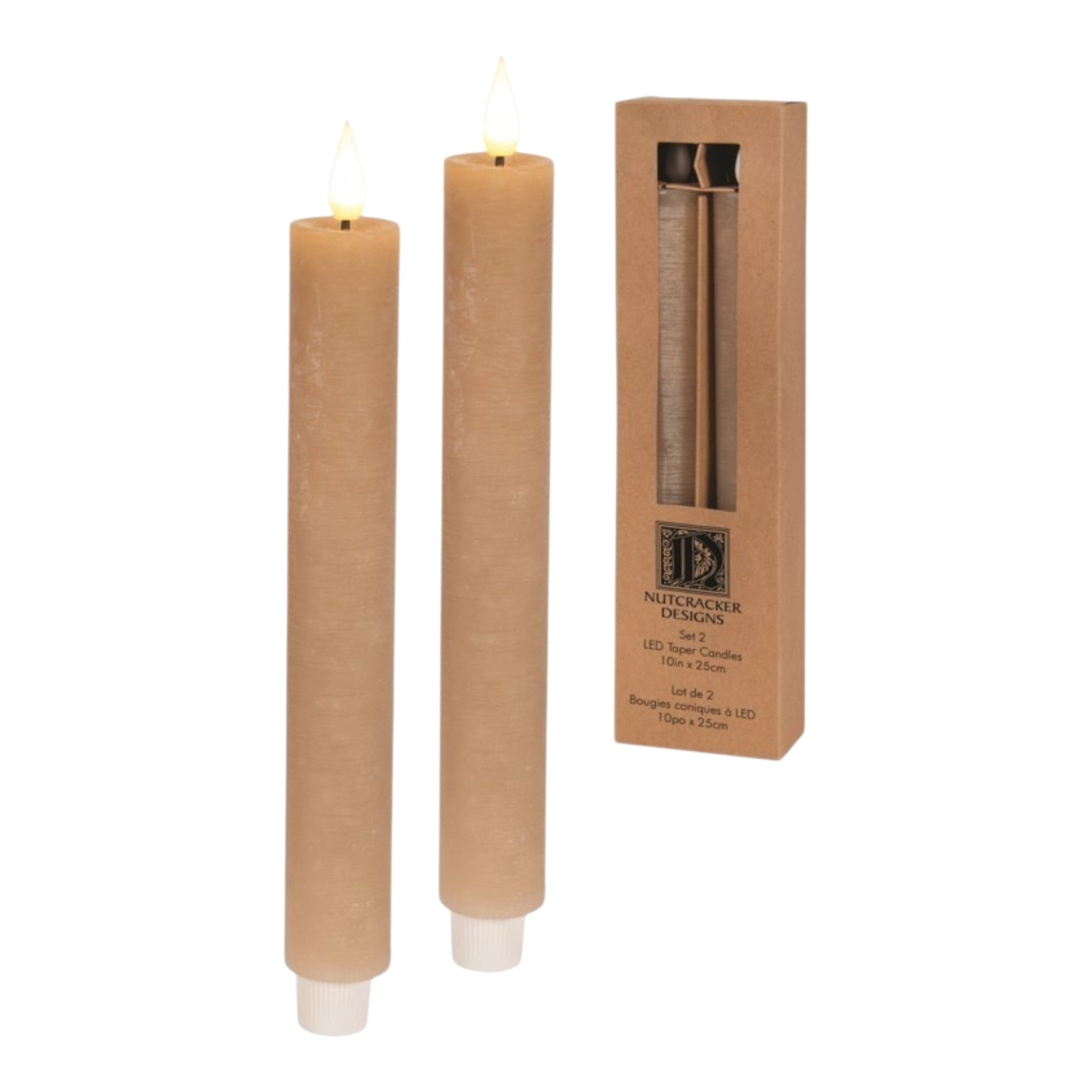 Golden tan oversized rustic wax taper with LED wick Set of 2