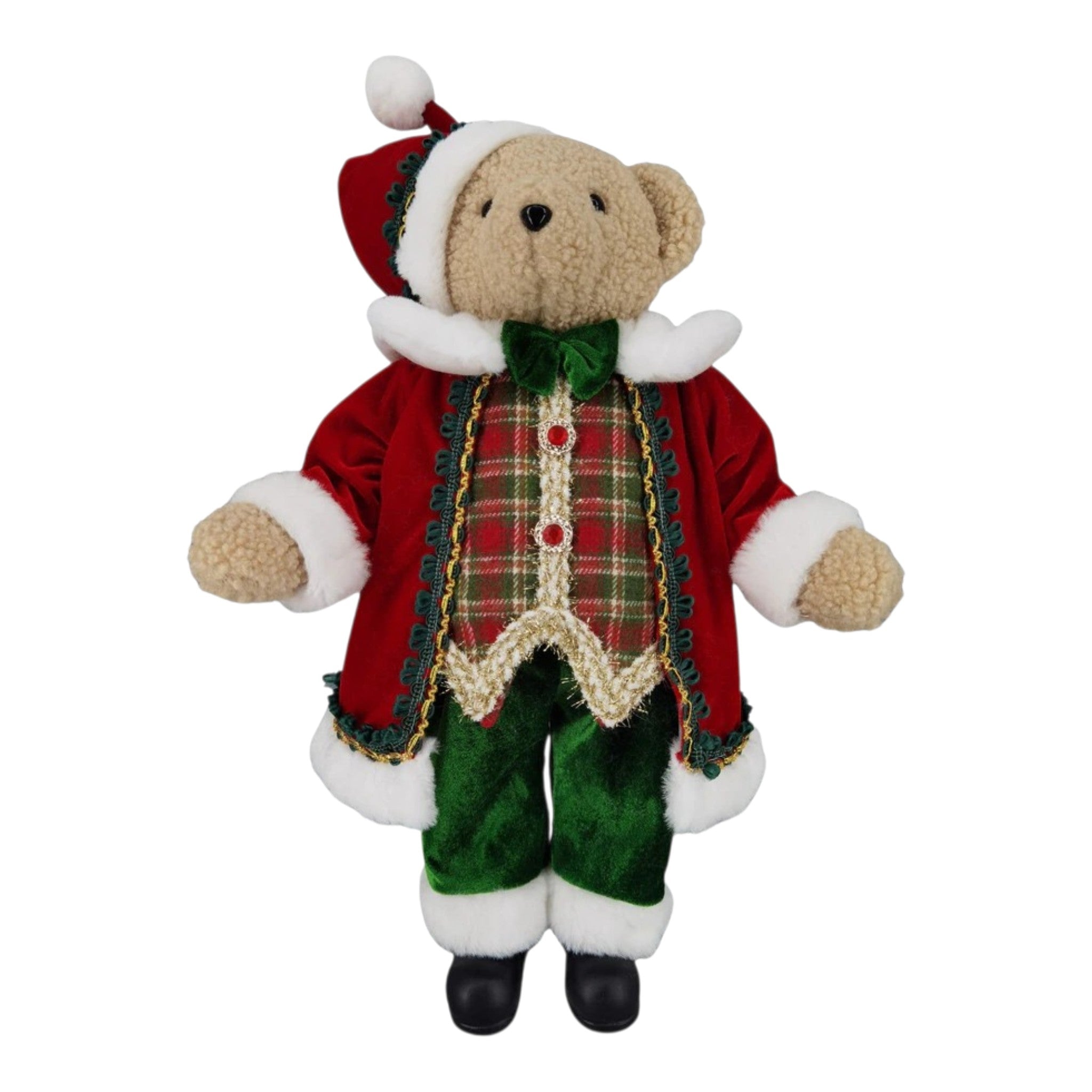 Bear Standing Red Tartan Jacket w/green Pants 18"