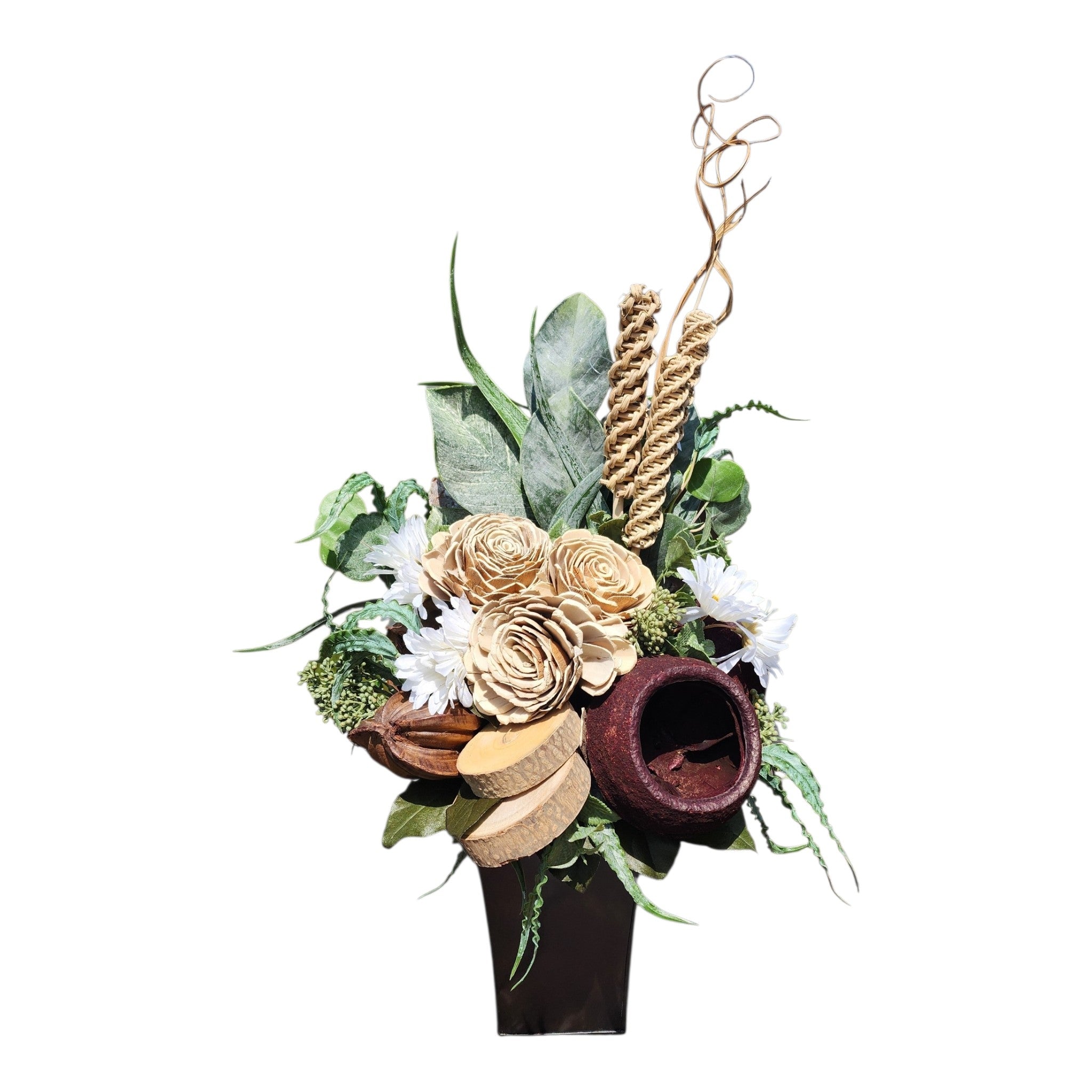 Flower Arrangement with Natural Flowers and Brown Accents