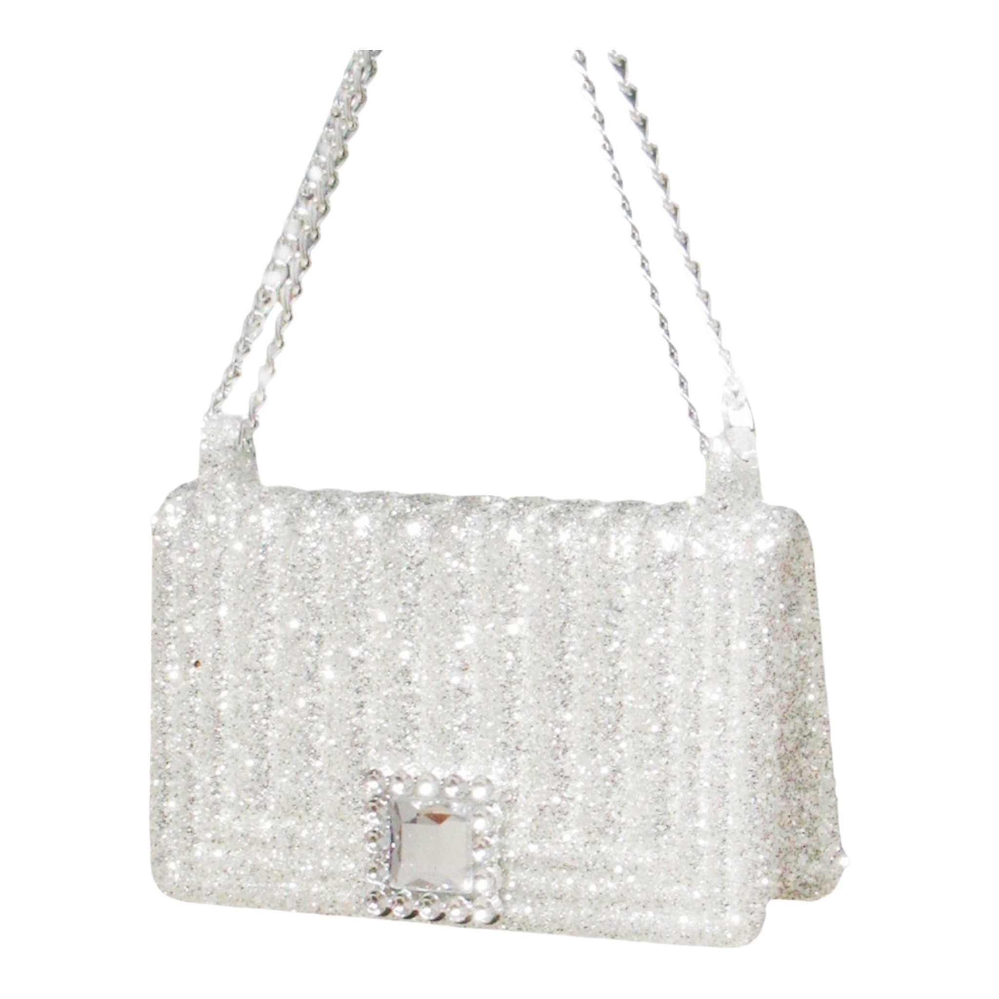 Ornament Handbag Silver w/Chain 3.7"