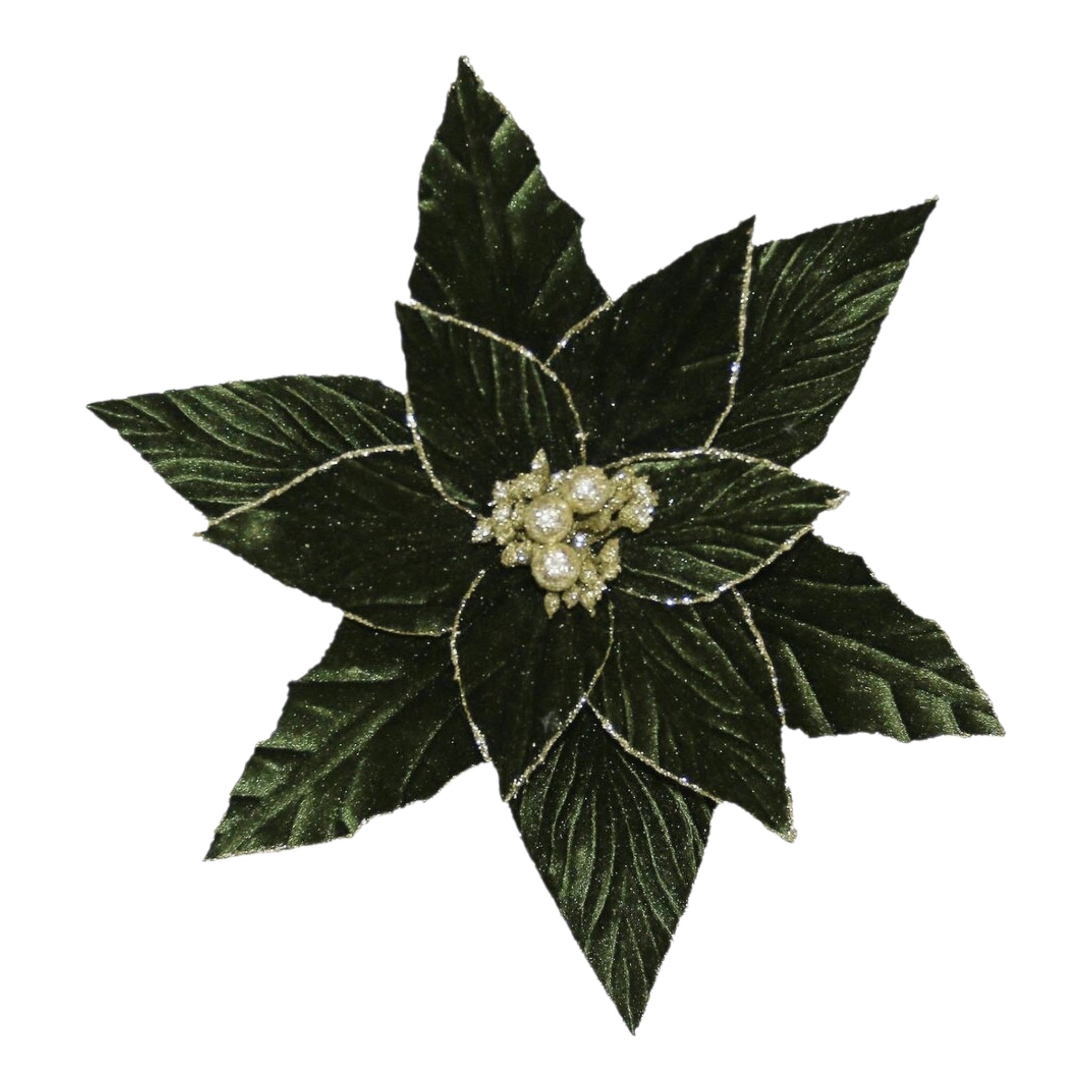 Poinsettia Dark Green w/Champagne 11.5" w/Clip
