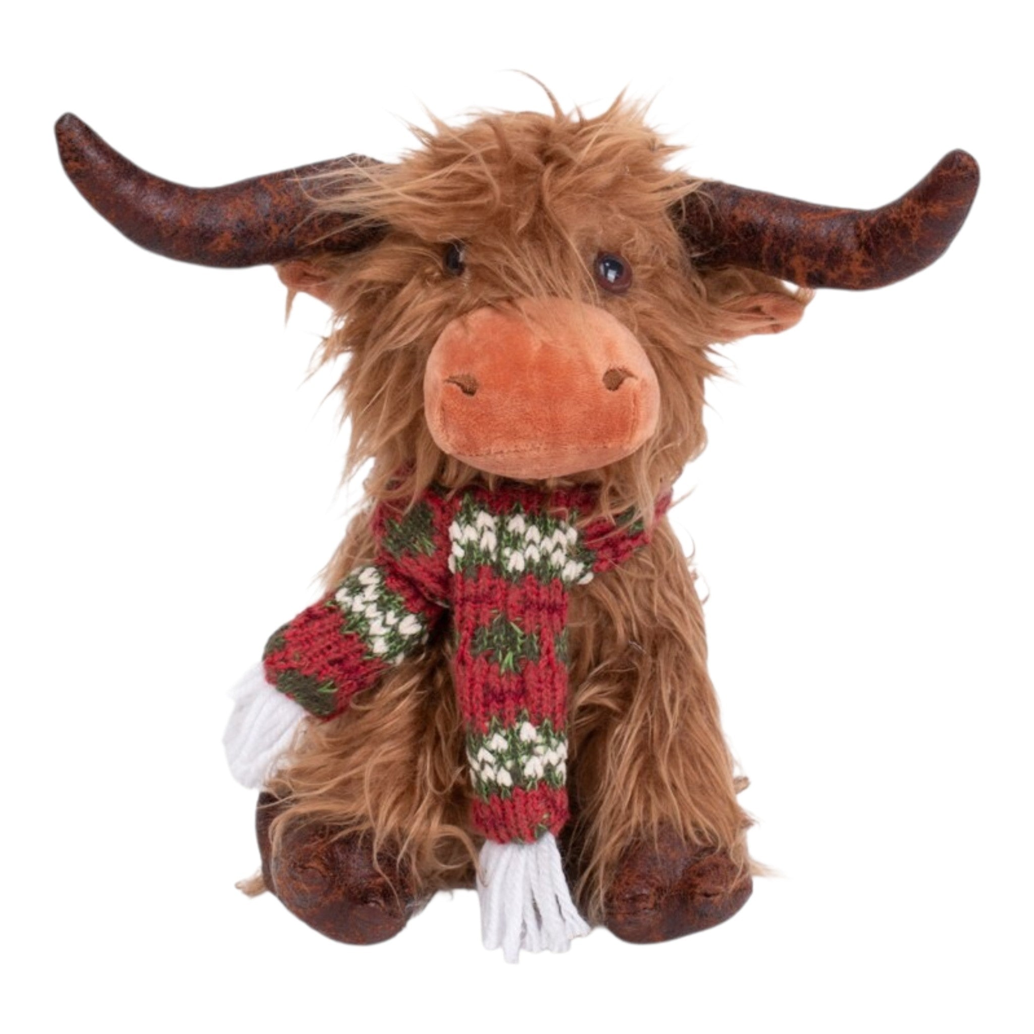 Plush Sitting Cow Brown w/Scarf 9.5"
