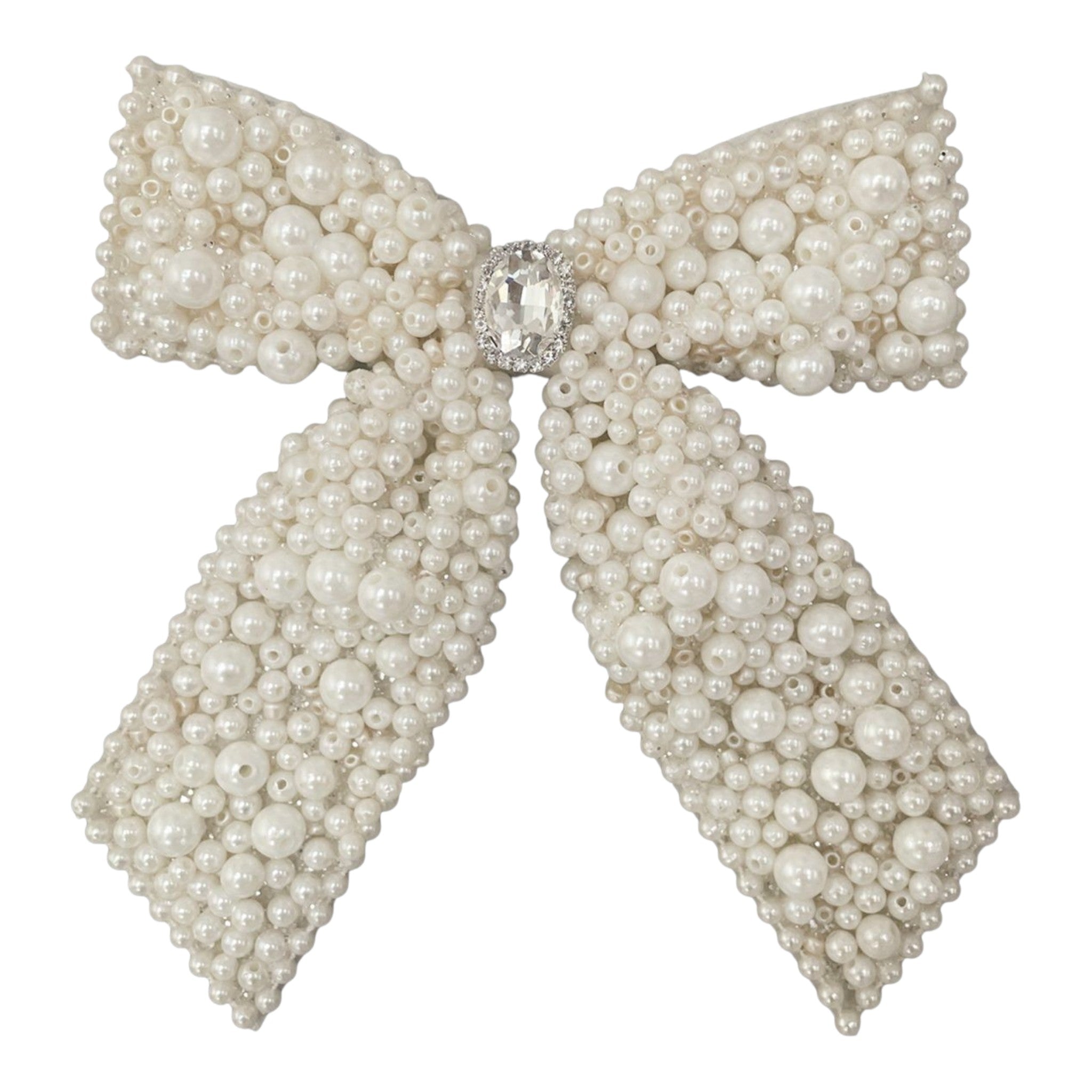 Bow White Pearls w/Jewel and Clip 7"x6"
