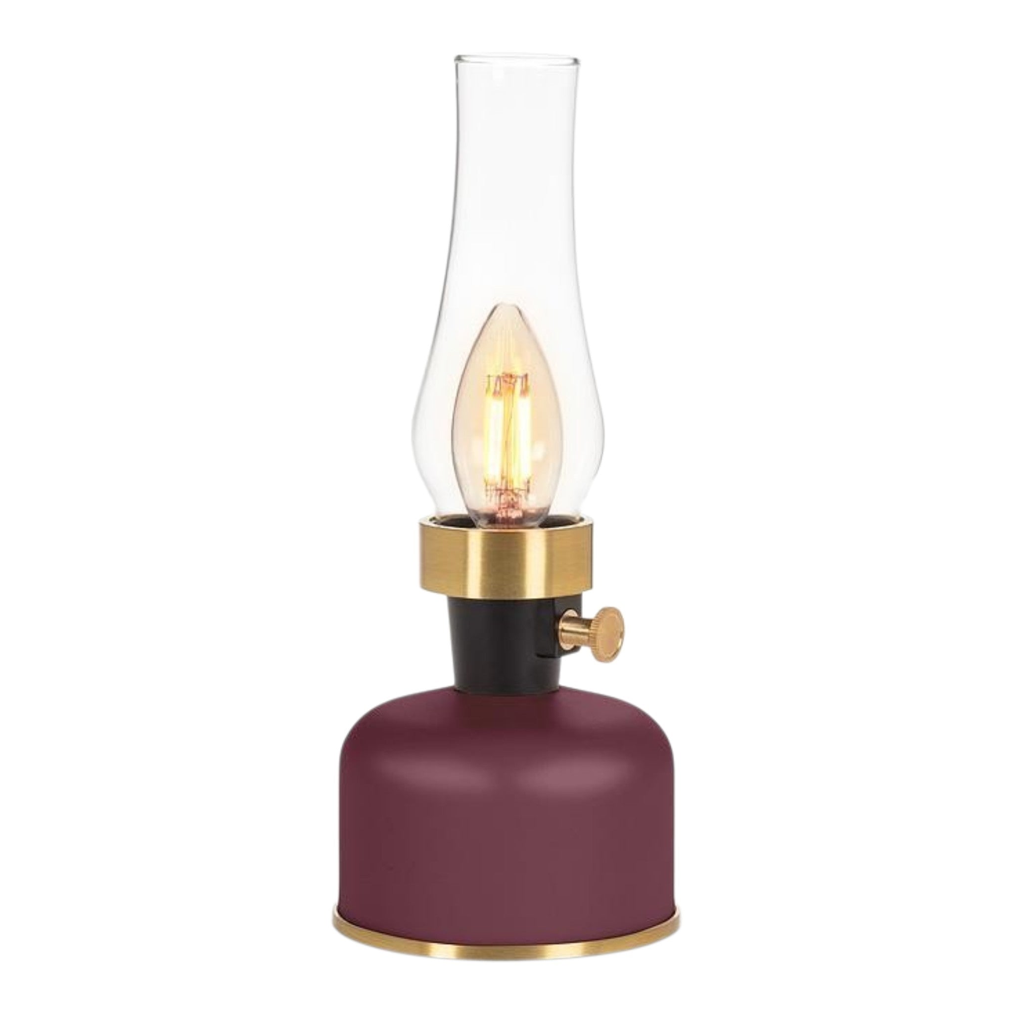 Lantern LED Lamp With Chimney Burgundy 10.5"