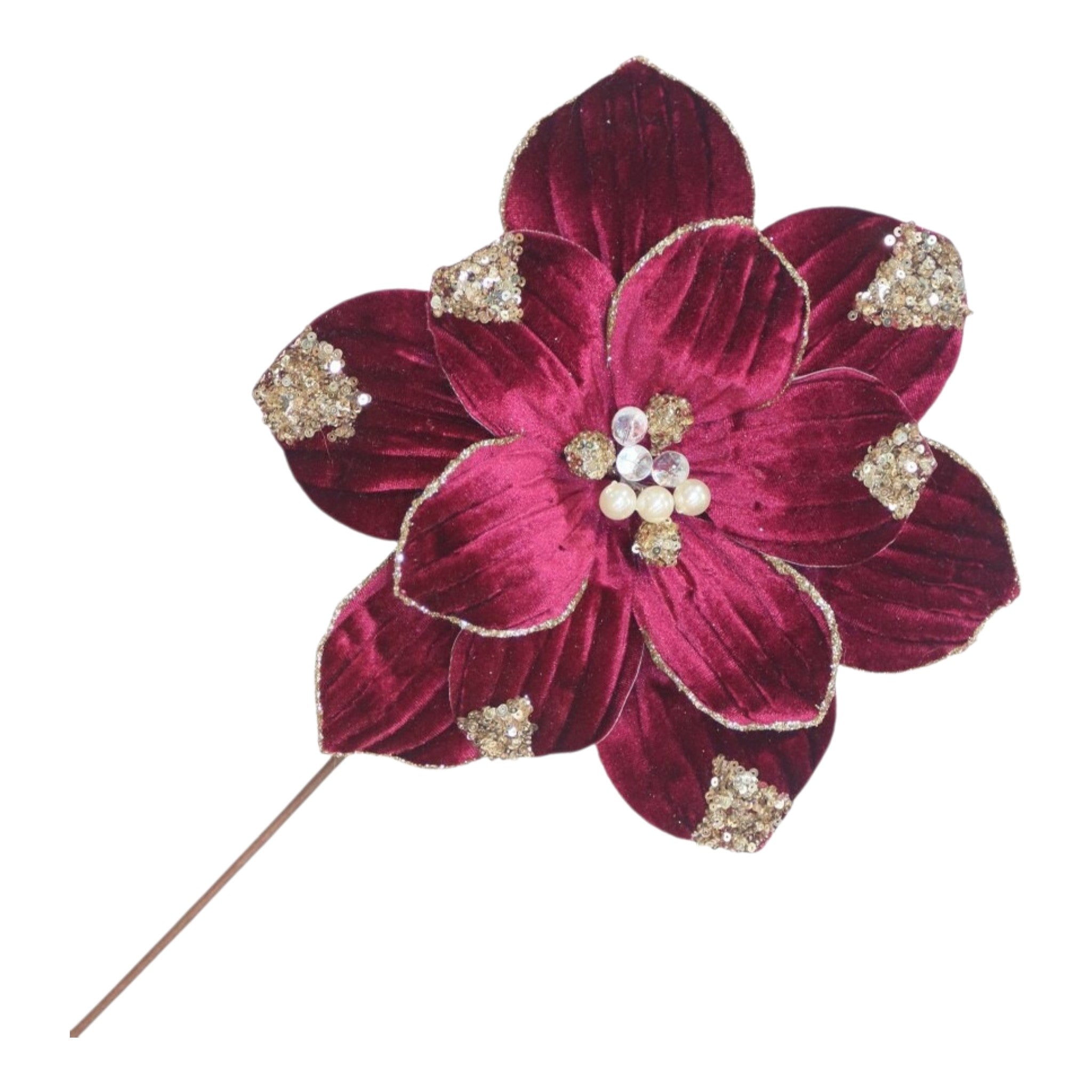 Poinsettia Stem Velvet Black Cherry 20"x10"