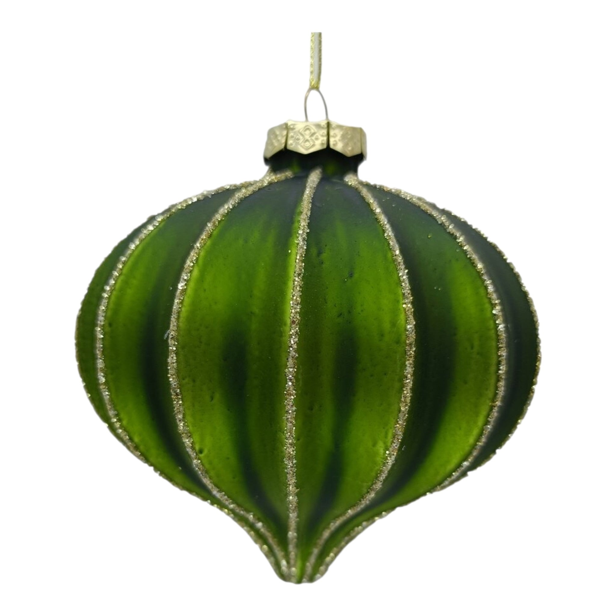 Ornament Glass Onion Melon Ribbed w/Glitter 4"