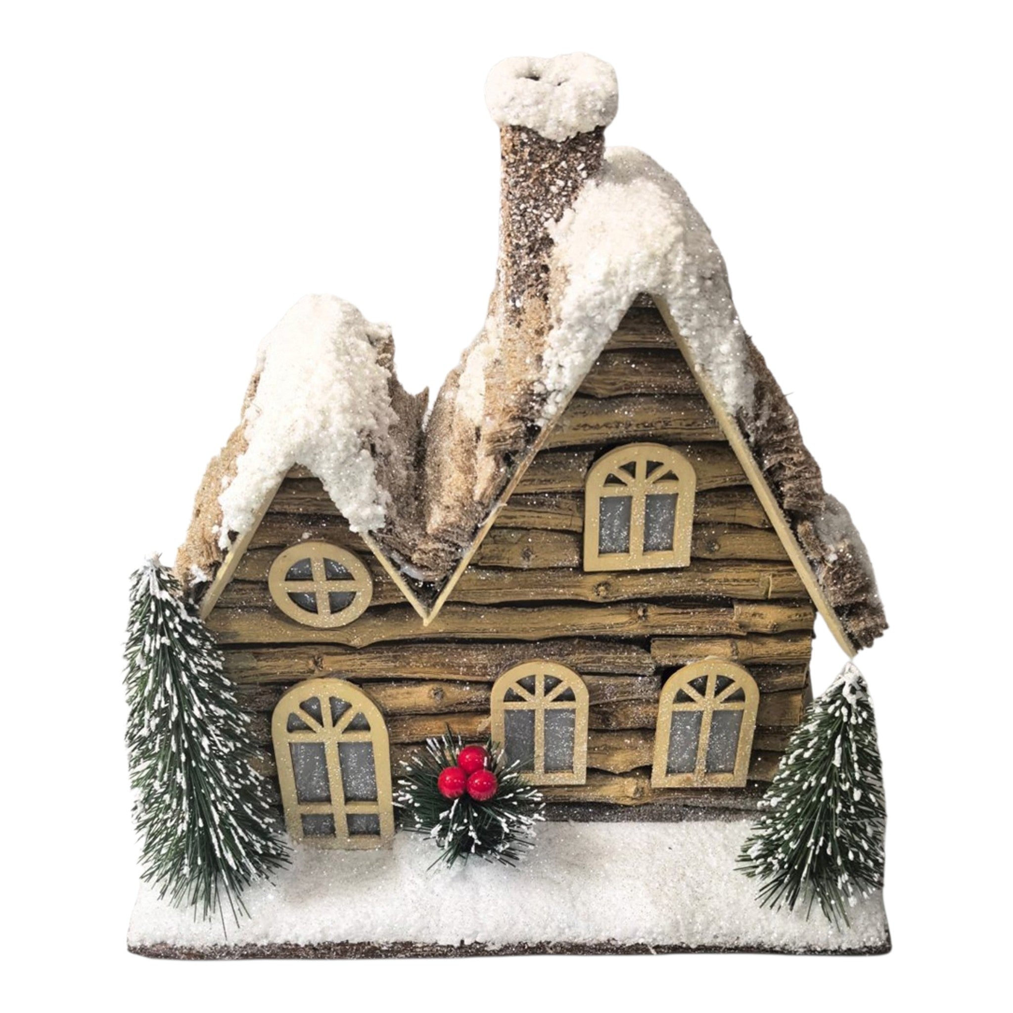 Log House LED Natural Snowy Roof 10"x5.5"x9.5"