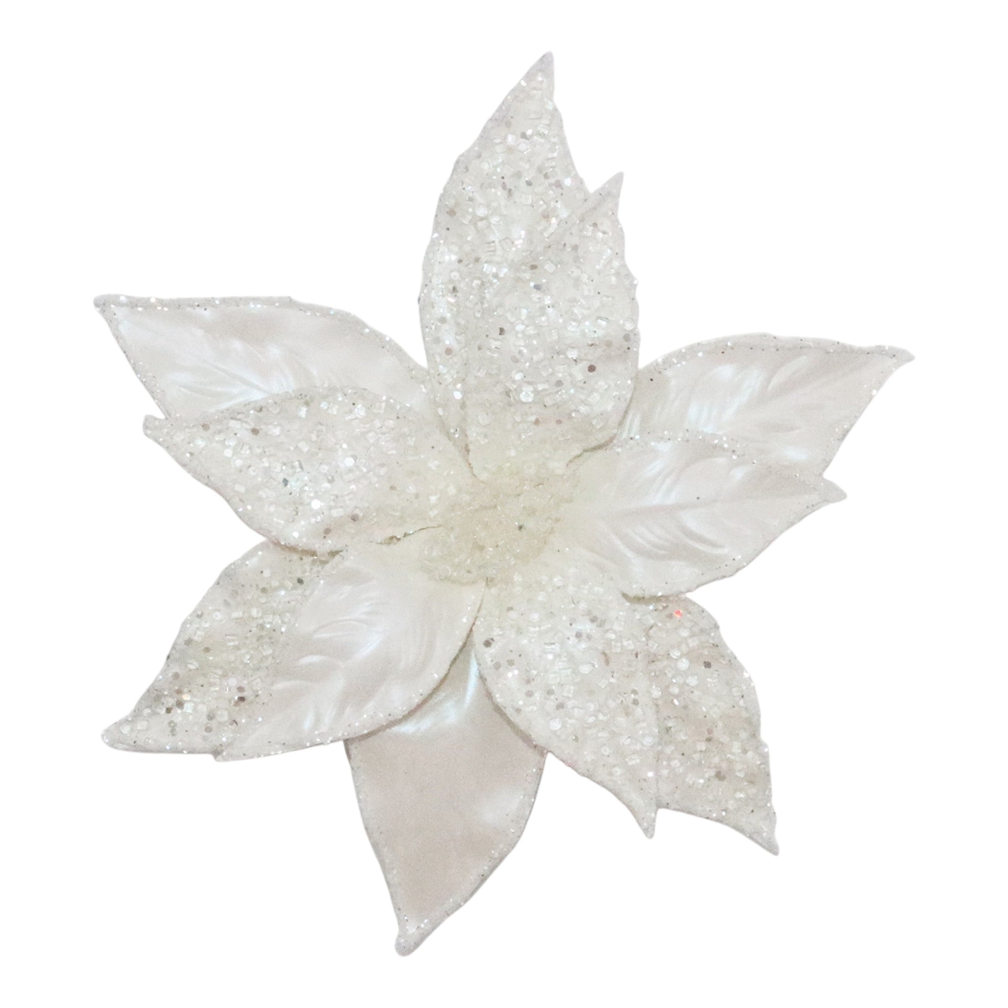Poinsettia Head White iced w/Glitter 11"