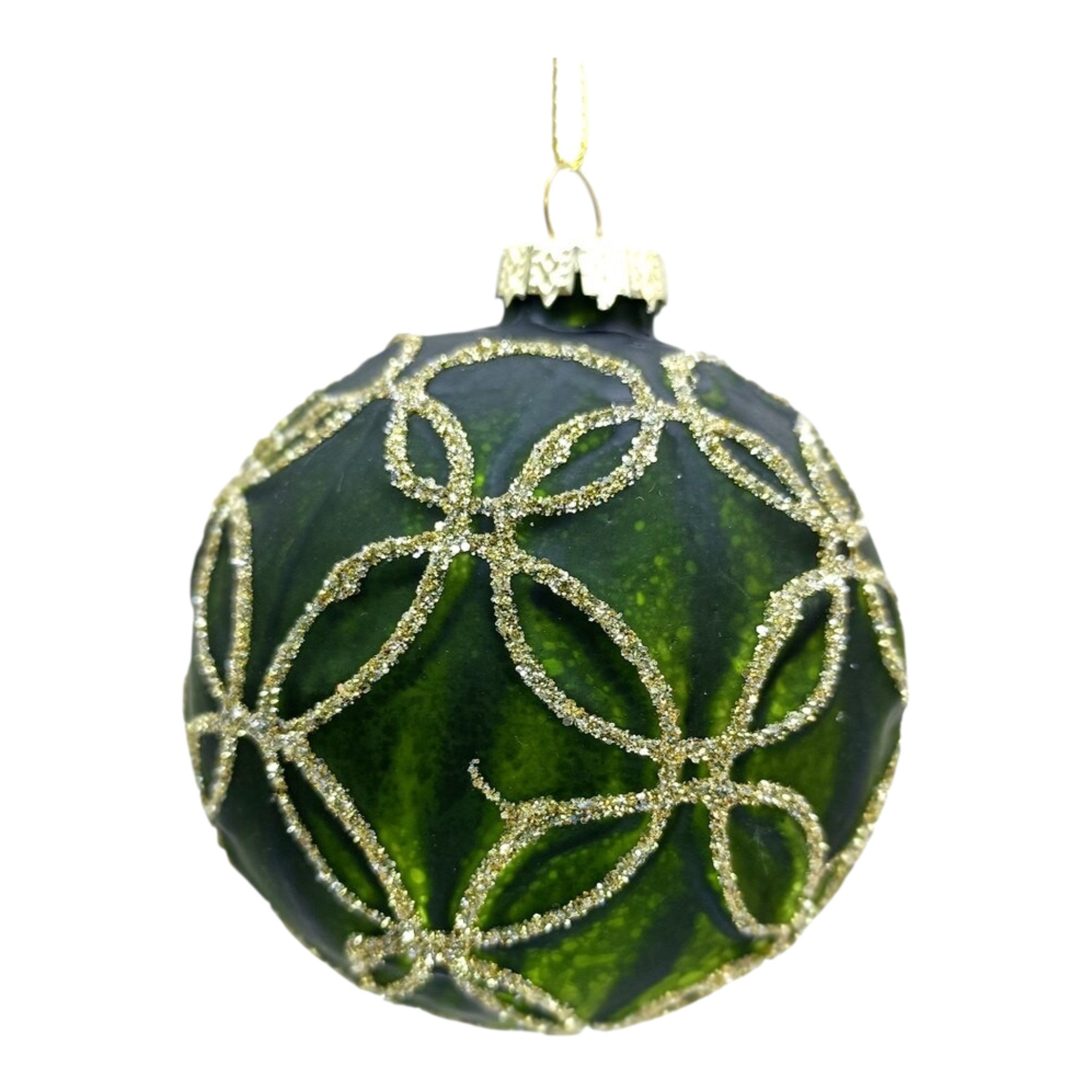 Ornament Glass Ball w/Glitter Floral 3"