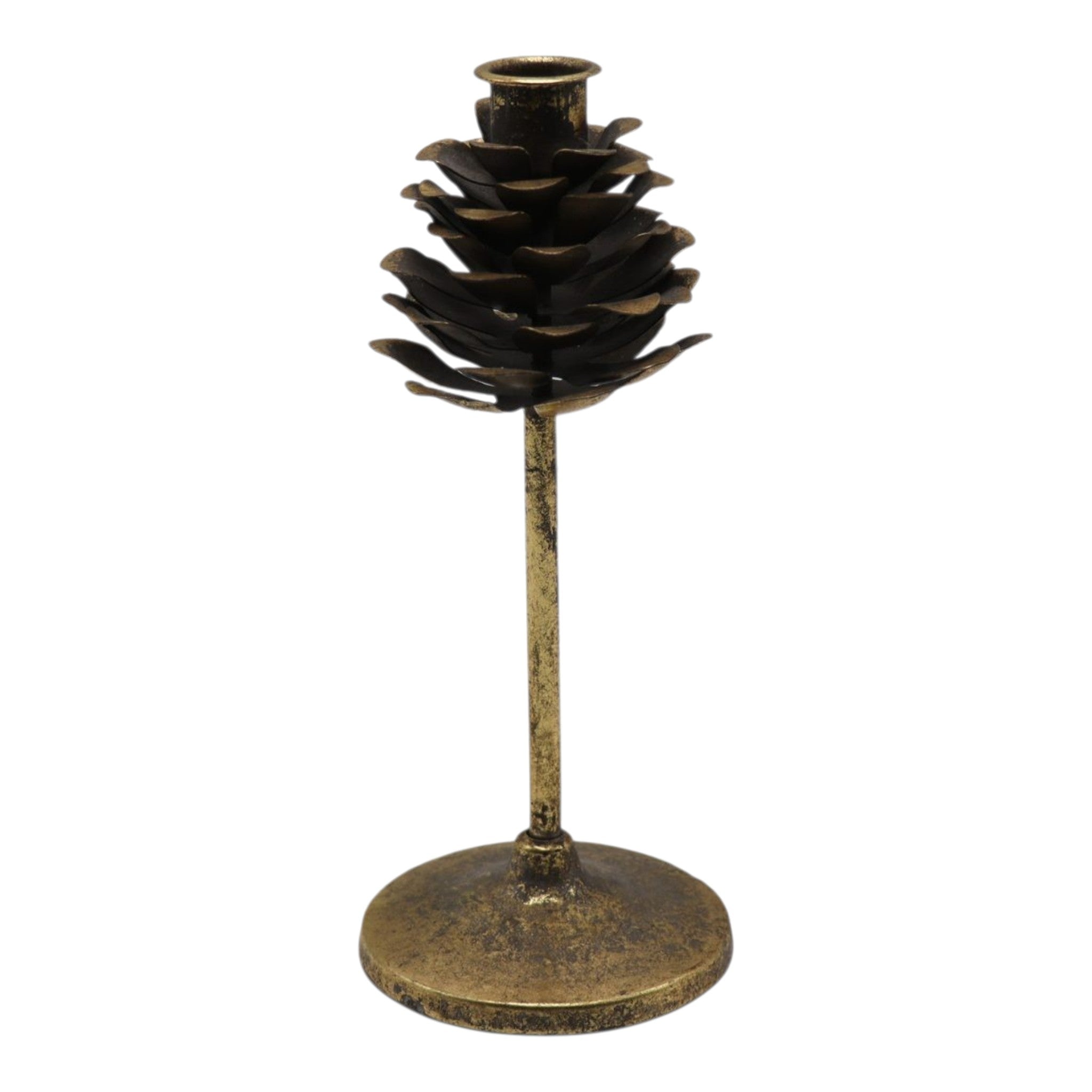 Candle Holder Taper Pinecone Gold 4"x9"