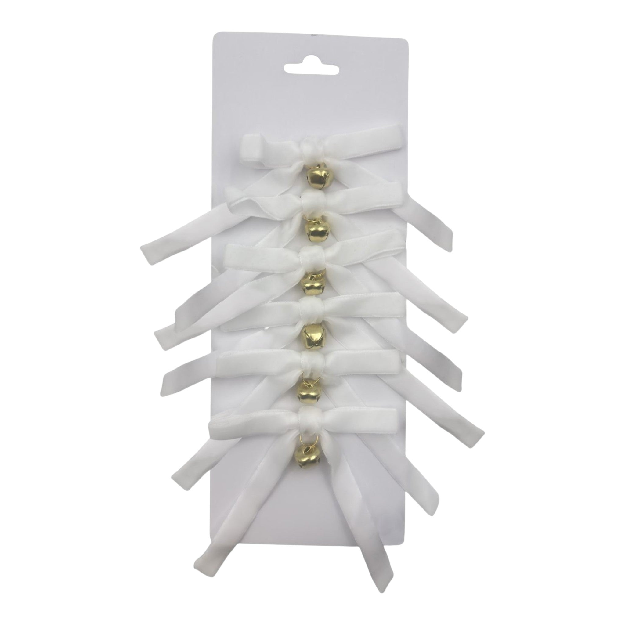 Bow Velvet White with Bell 4"x6" - 6 Pack