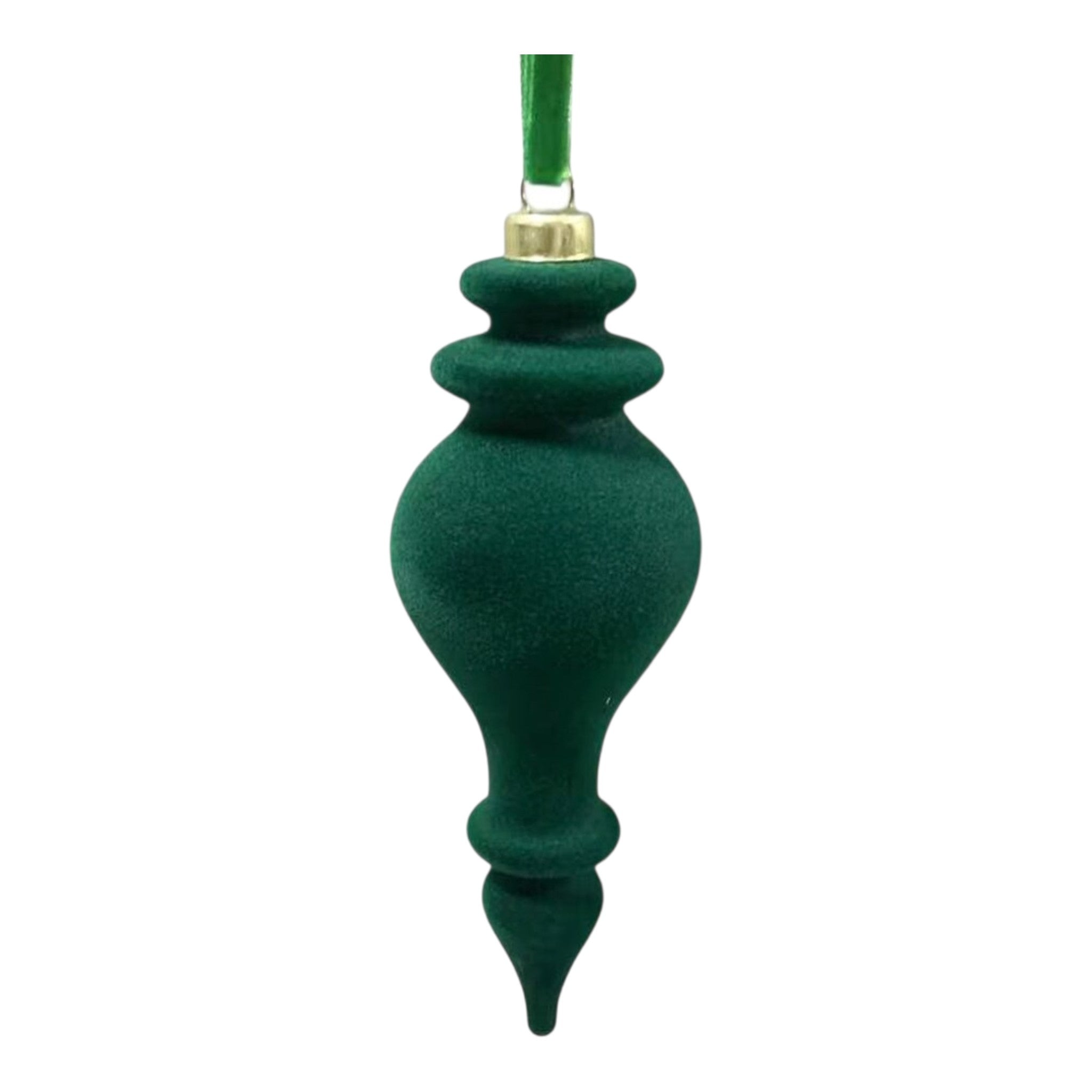 Ornament Finial Flocked Dark Green 5.5"