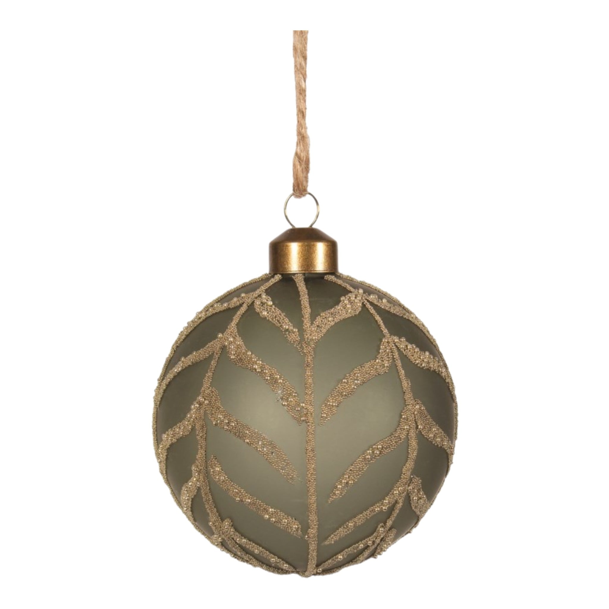 Ornament Frosted Green Ball with Leaves