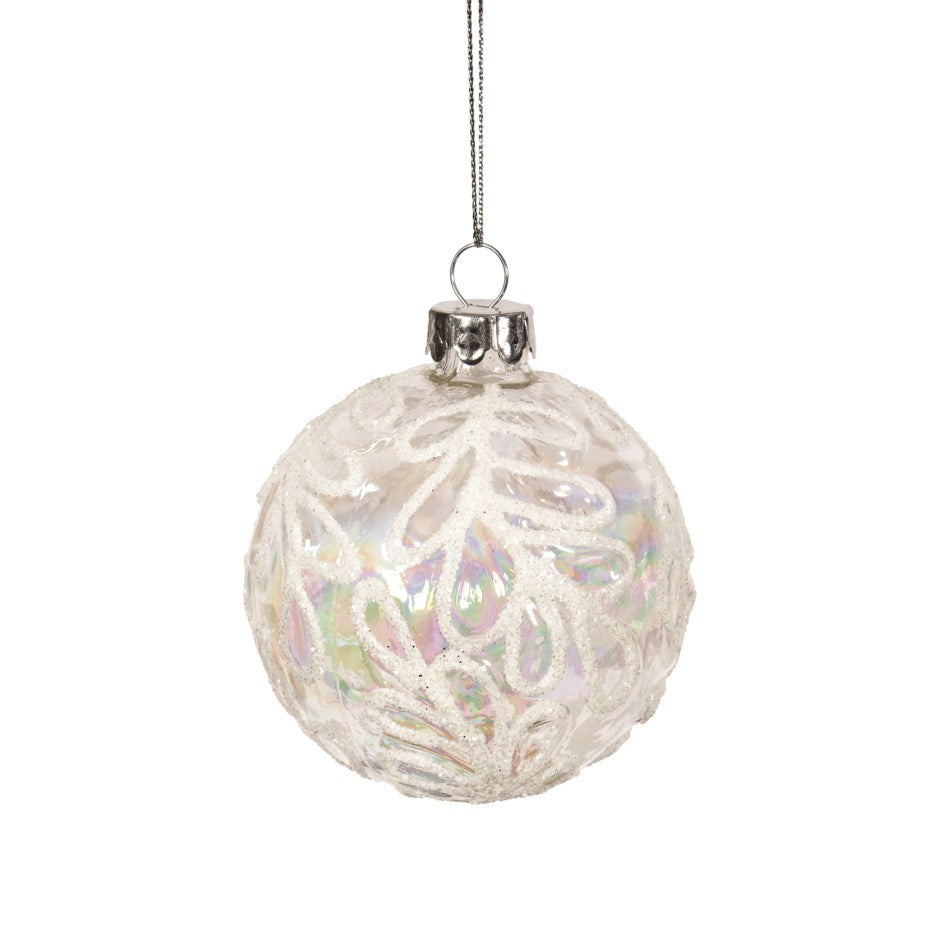 Ornament Iridescent Ball with Leaves