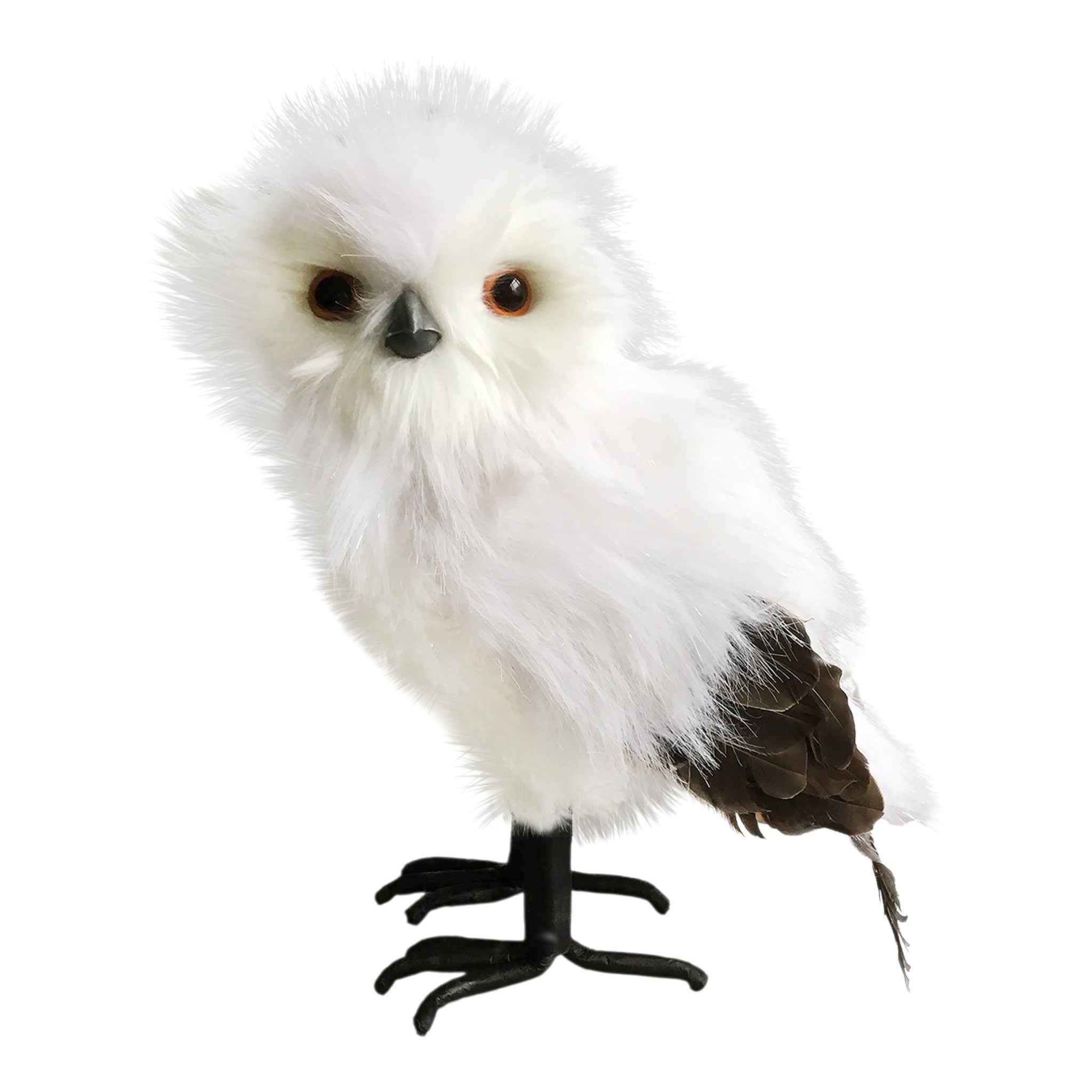 Owl Standing Faux Fur White 12"
