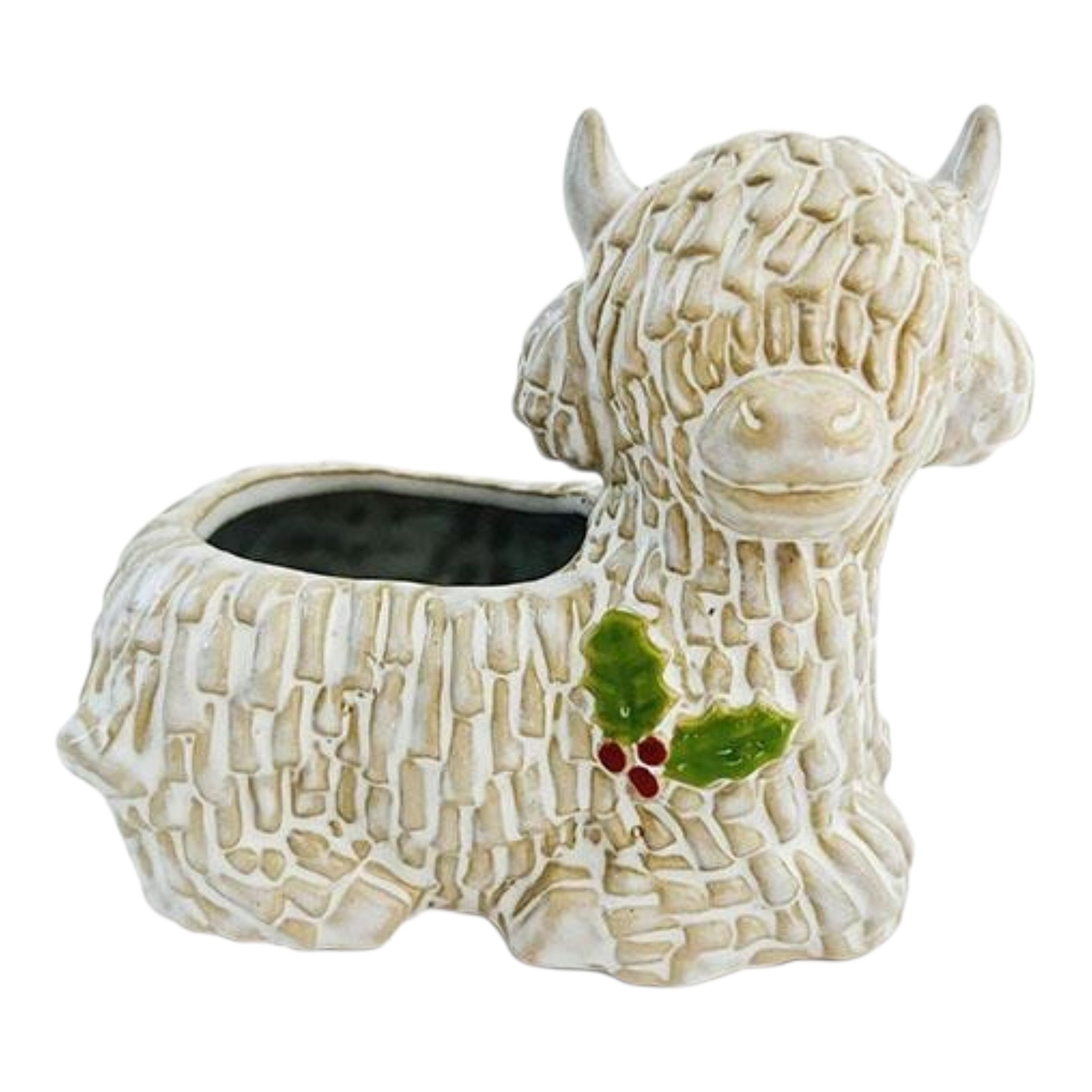Highland Cow Planter with Holly