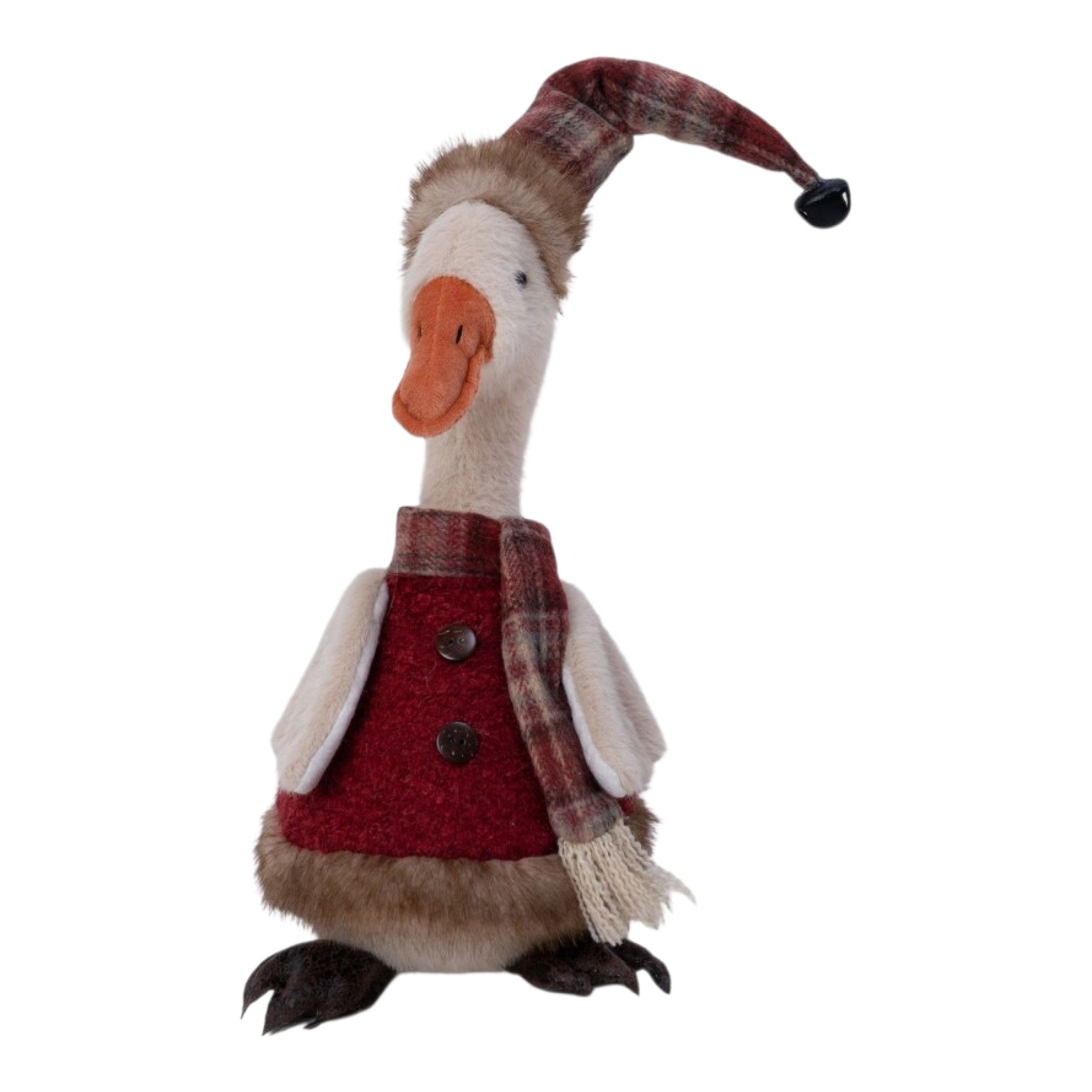 Plush Sitting Duck Cream/Brown/Red 19"