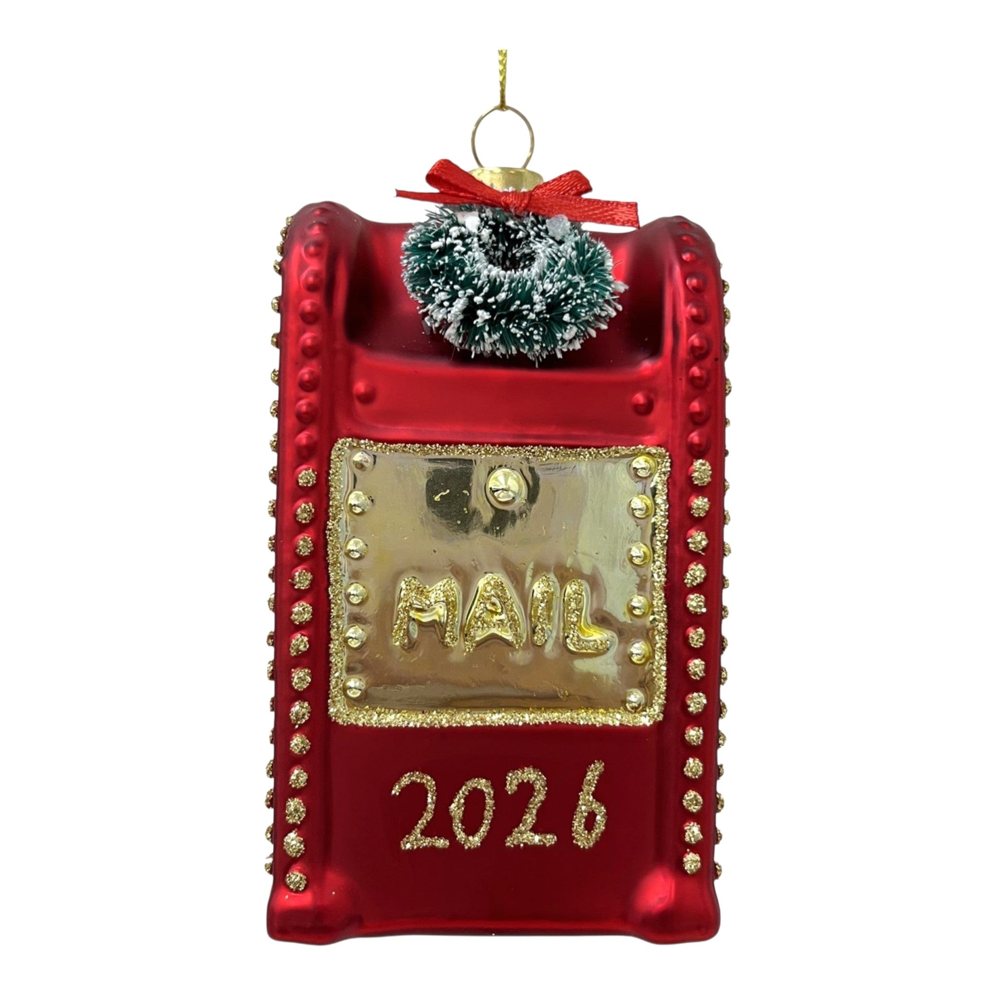 Ornament Glass Postbox Red/Gold 4"