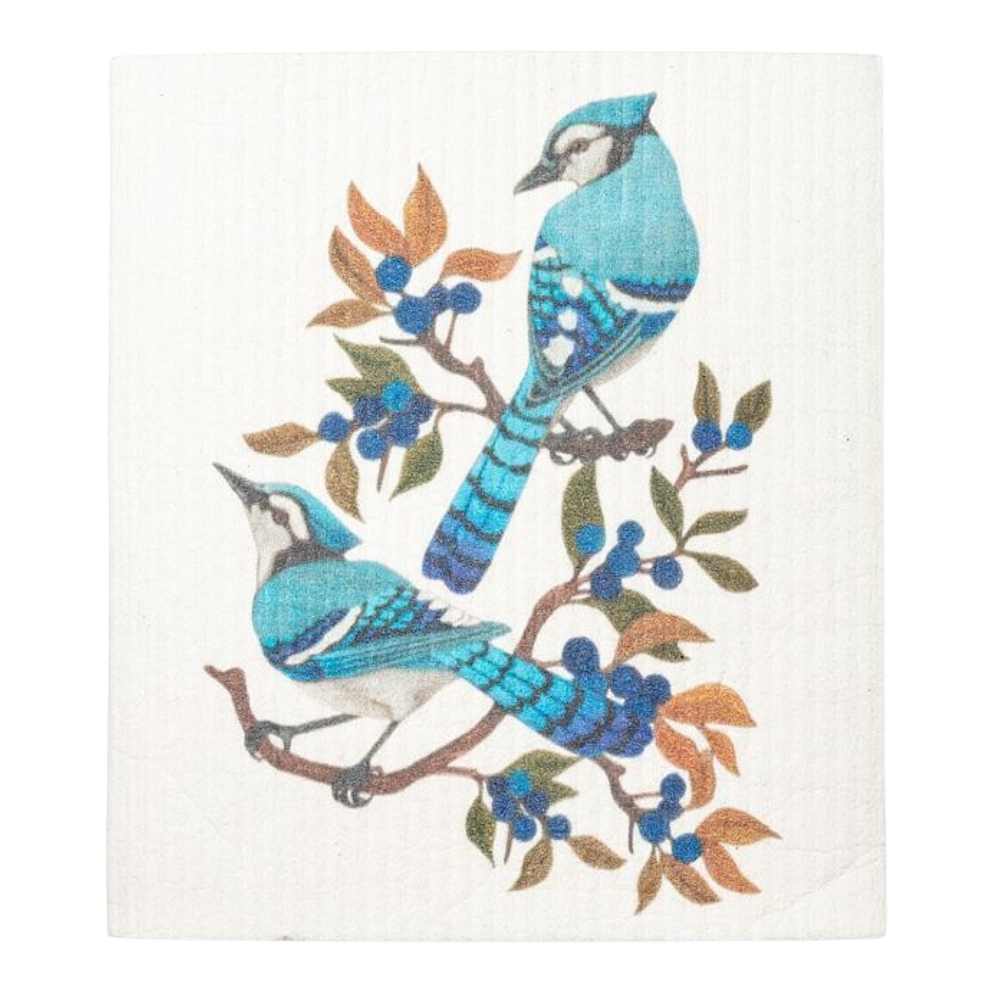Blue Jays & Berries  Swedish Dishcloth