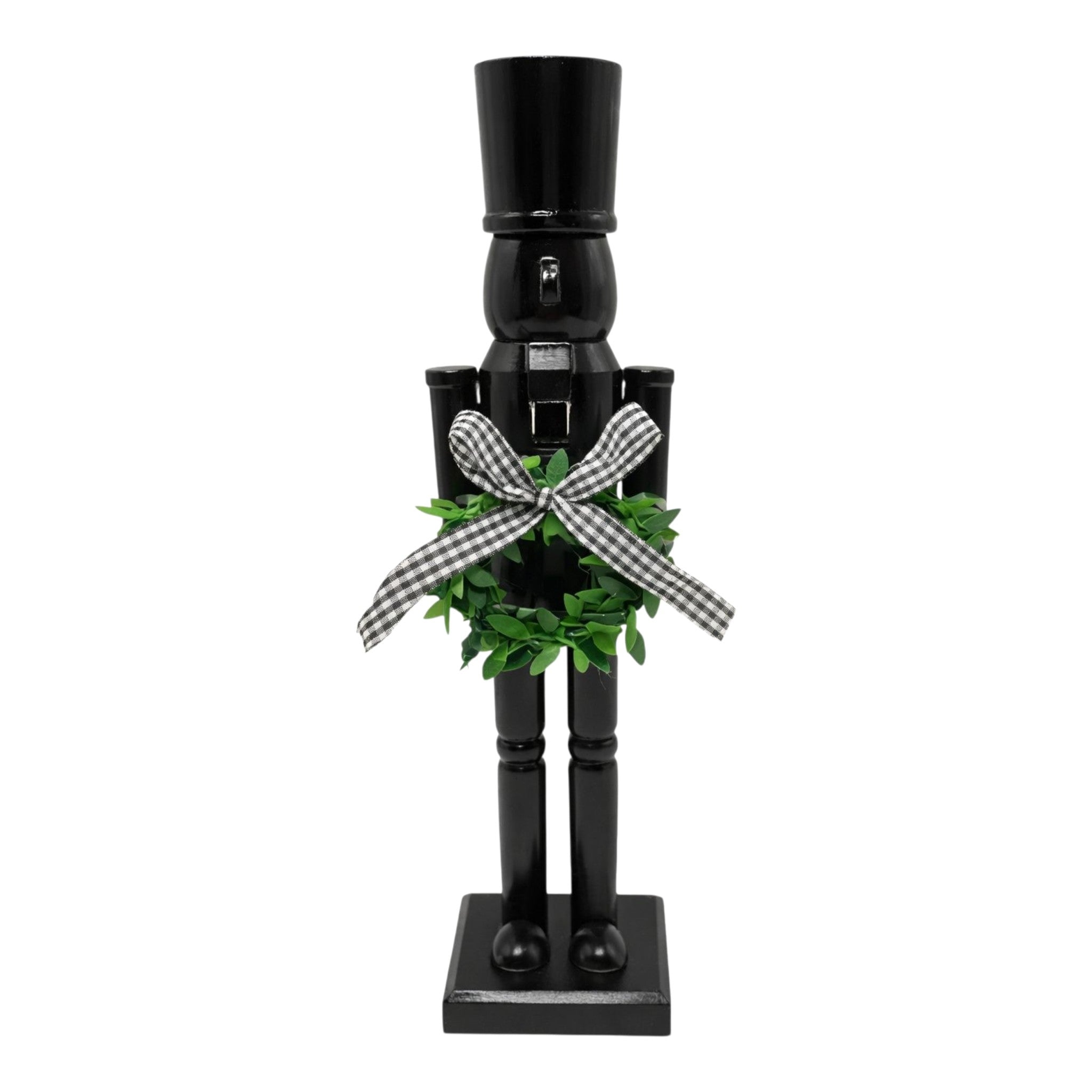 Nutcracker Wooden Black w/Wreath and Bow 24"