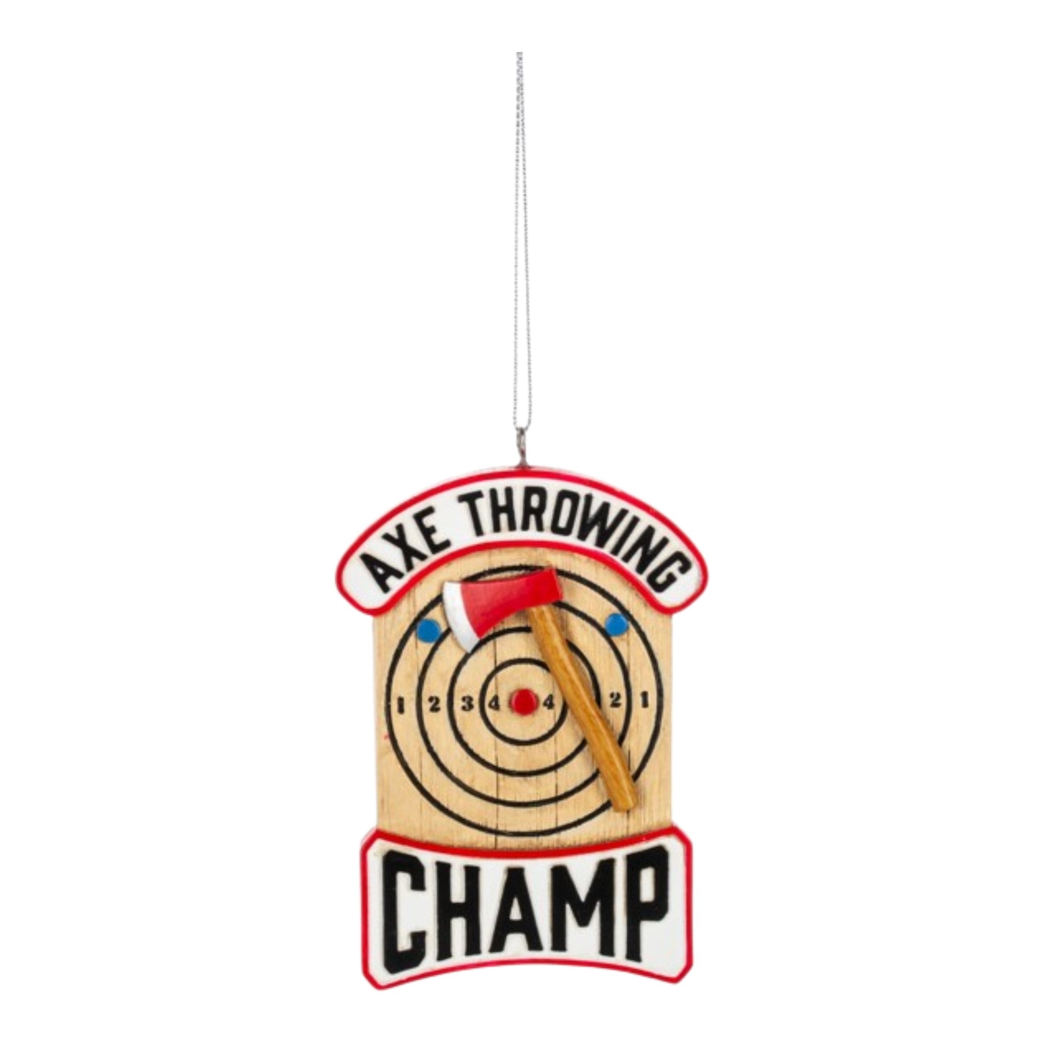 Ornament Axe Throwing Resin  2 5/8" W. x 4 1/8" H.