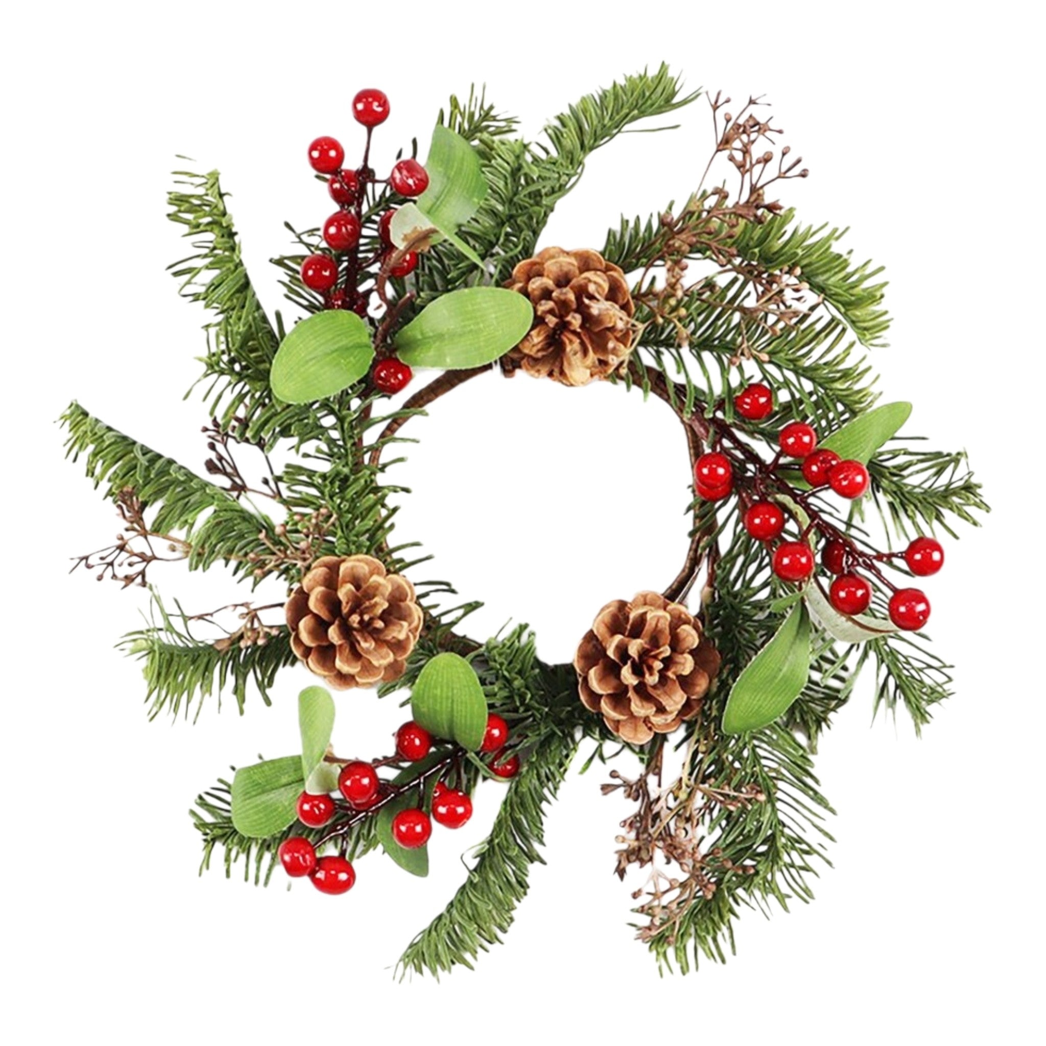Candle Ring Pine w/Cones and Berries 4.5"