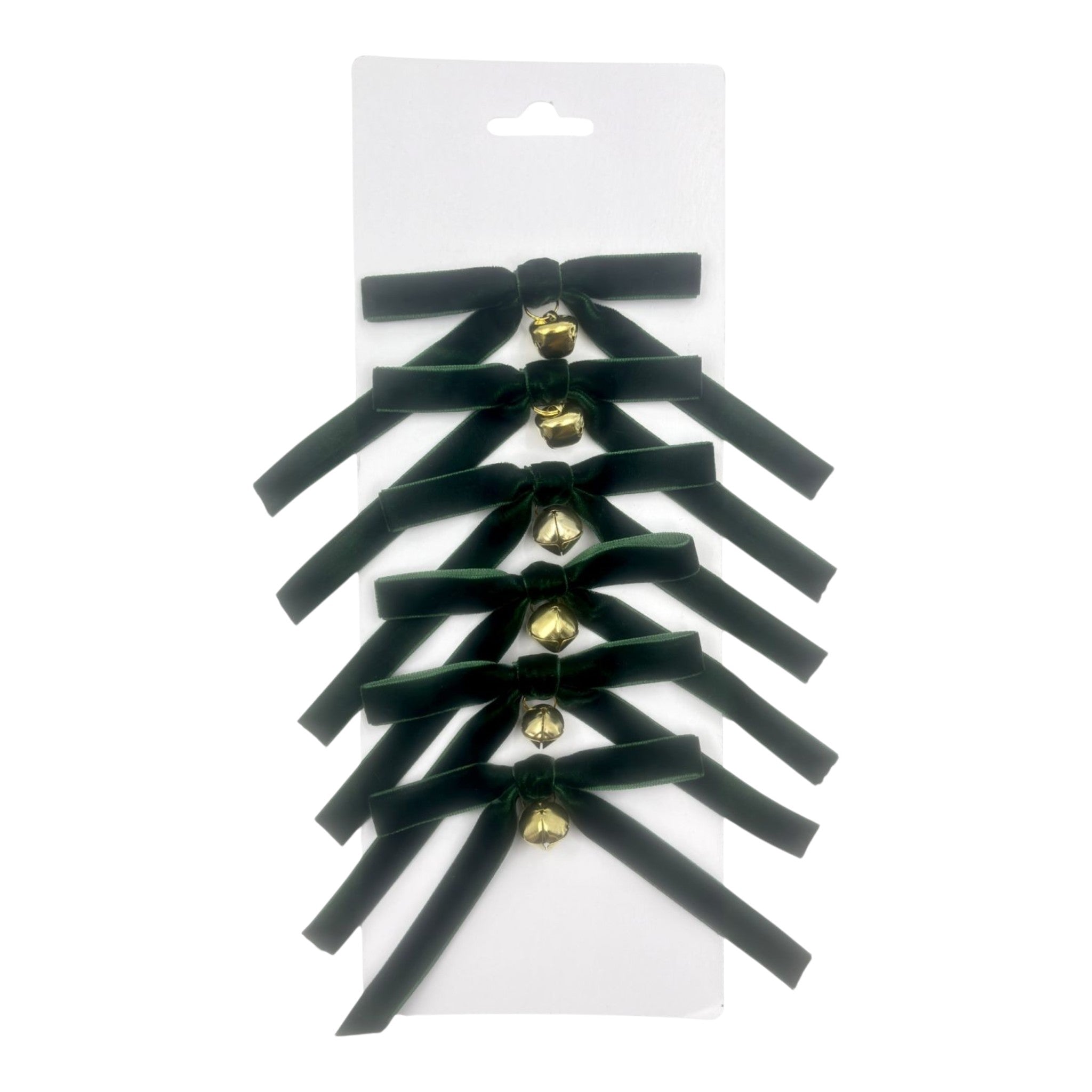 Bow Velvet Dark Green with Bell 4"x6" - 6 Pack