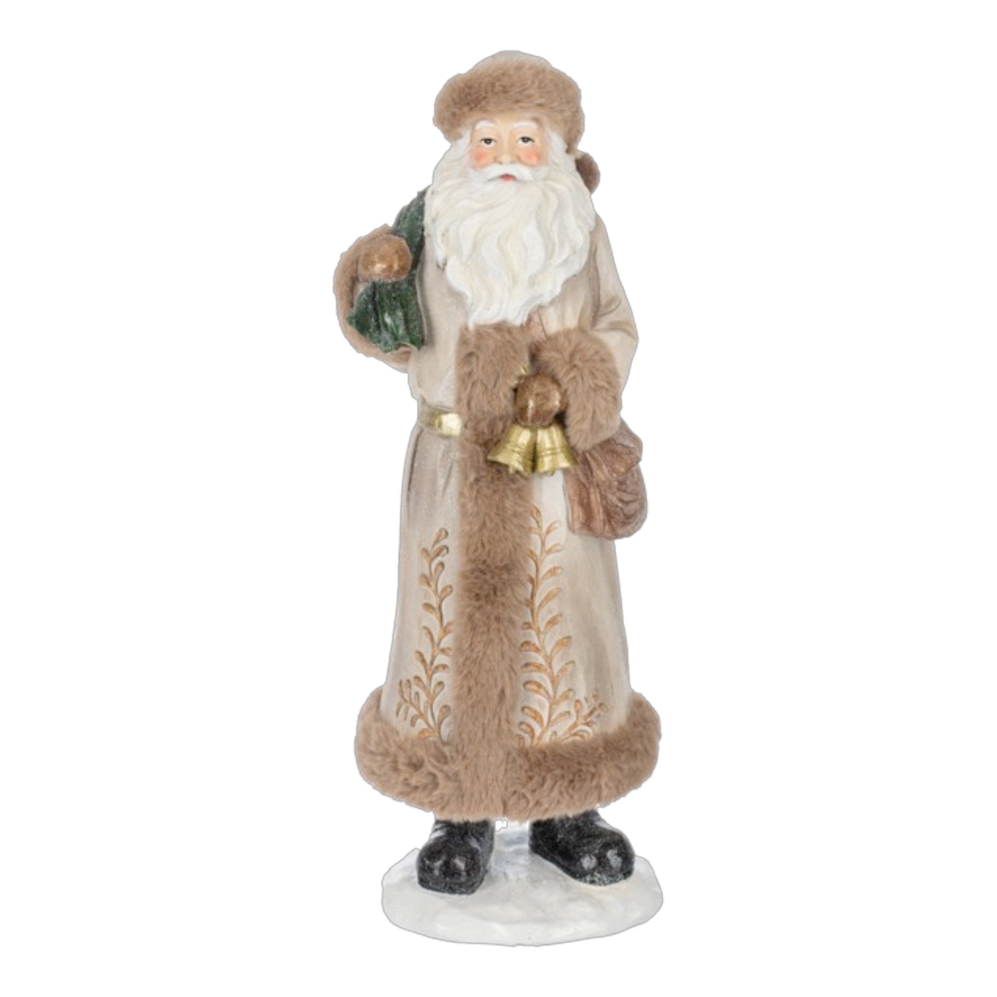 Sandstone Santa Resin w/Sack and Bells 5 1/4" W. x 5 1/4" D. x 14 3/8" H.