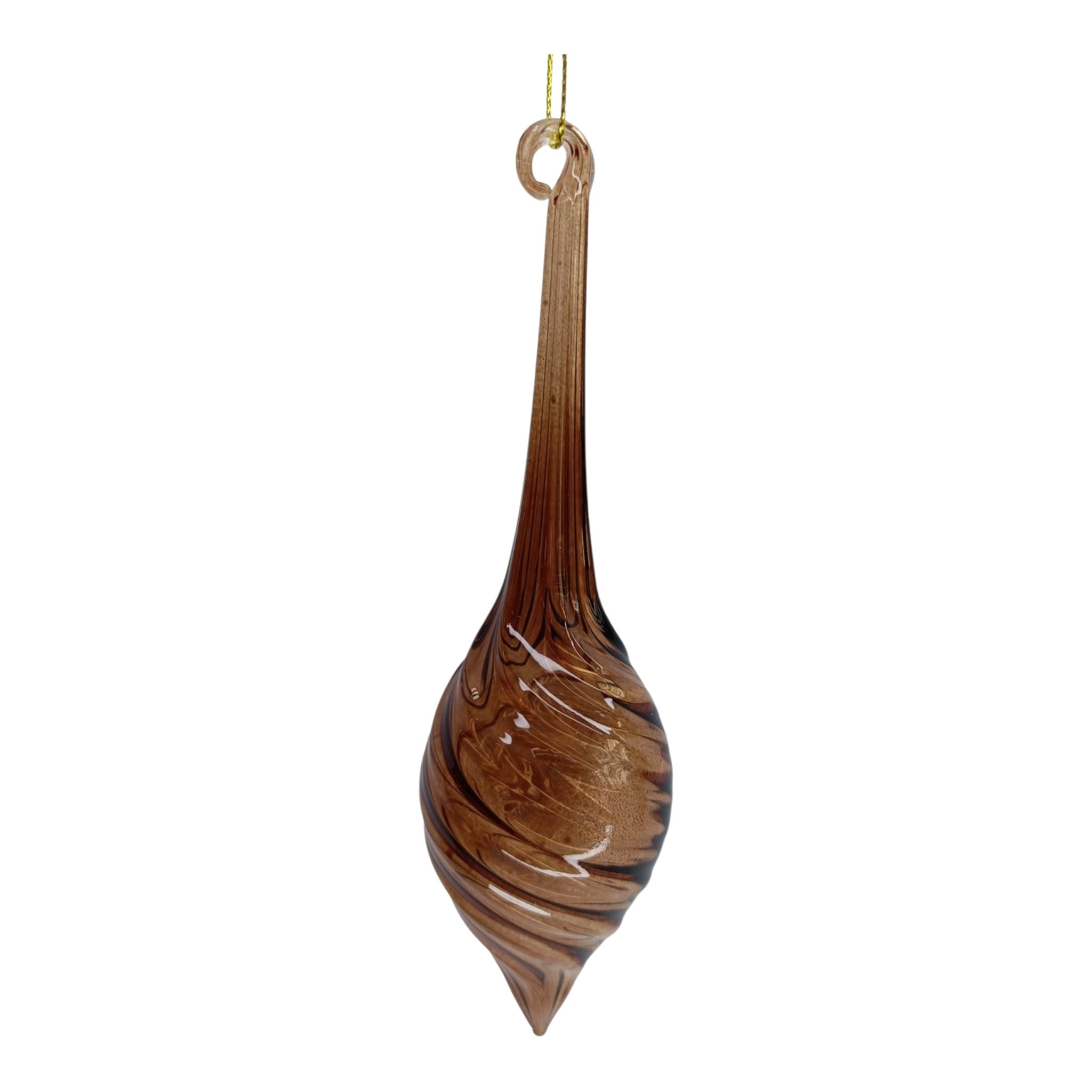Ornament Glass Spiral Drop Clear Coffee Brown Ribbed