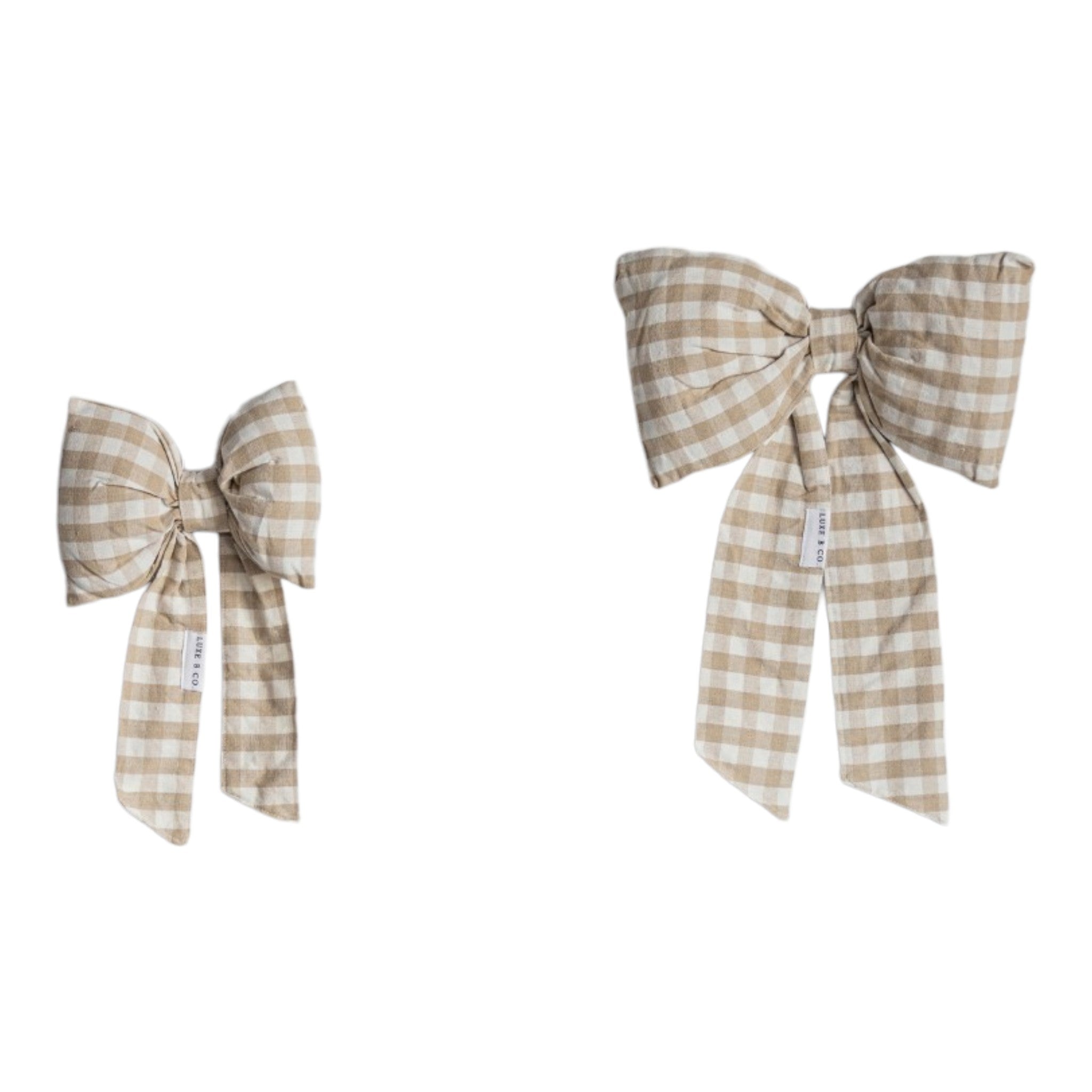 Beige & White Gingham Fabric Bow