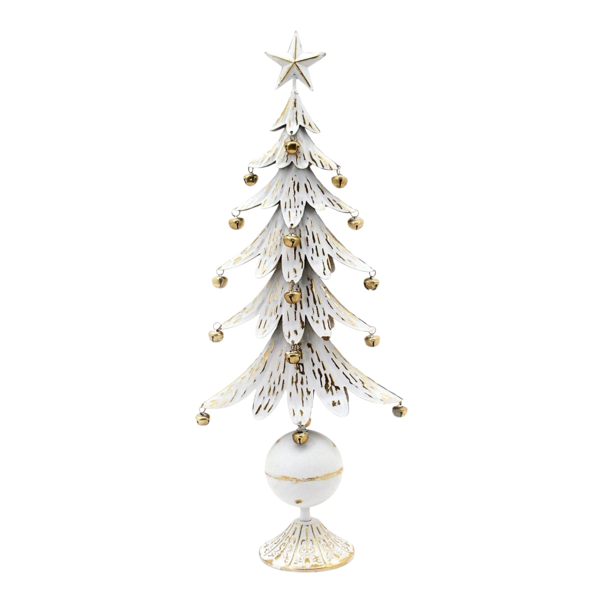 Tree w/Bells Metal White & Gold w/Star Top