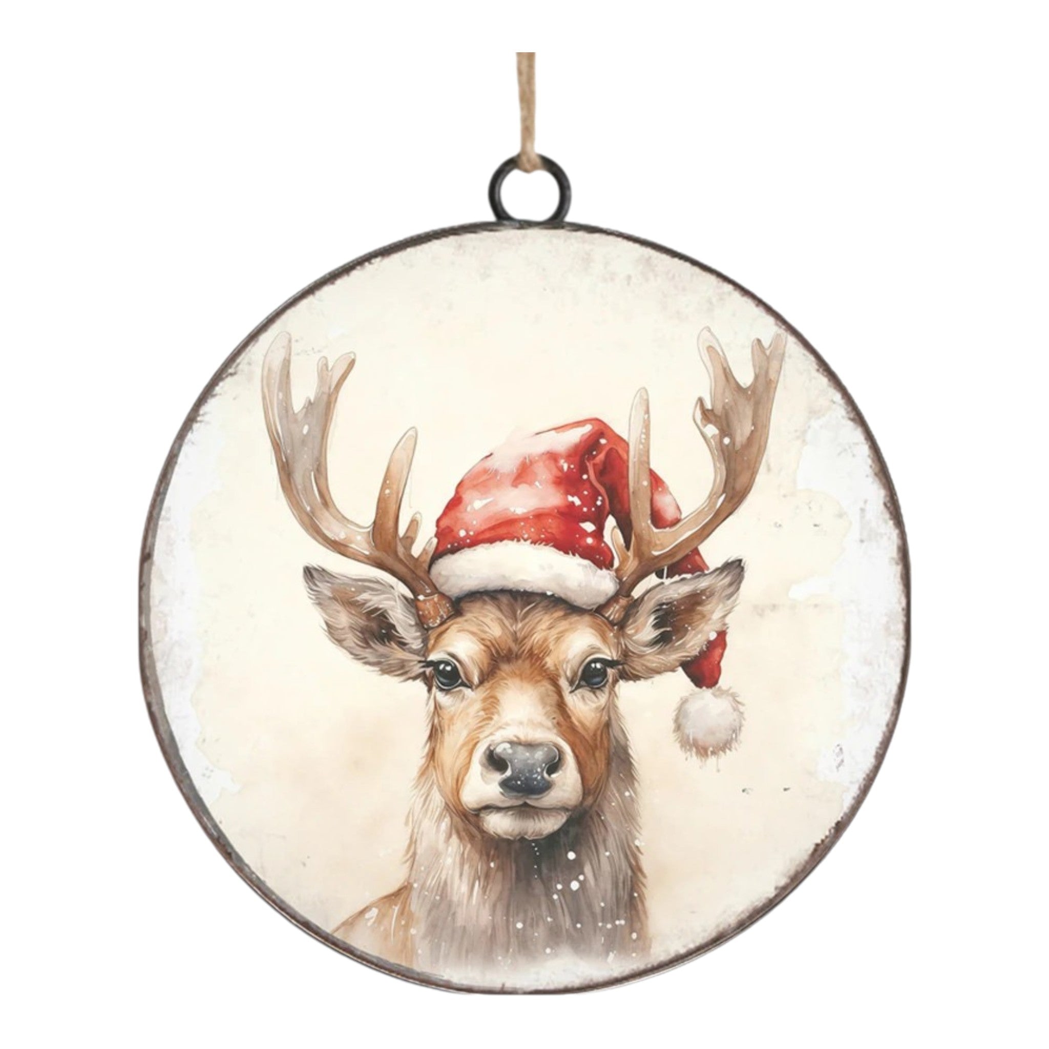 Ornament Metal Disc Reindeer/Buck 4"