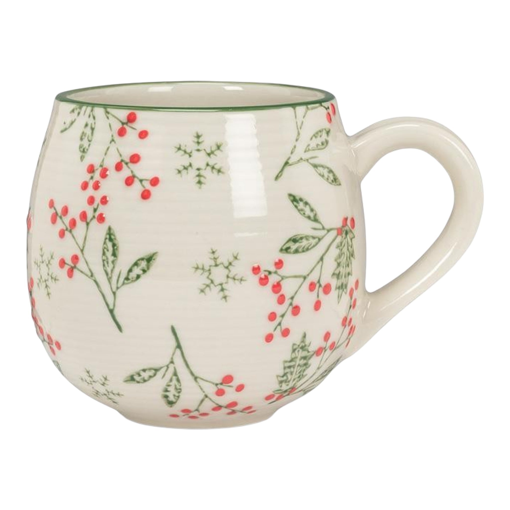 Holly Ball Mug Ivory/Green 16oz