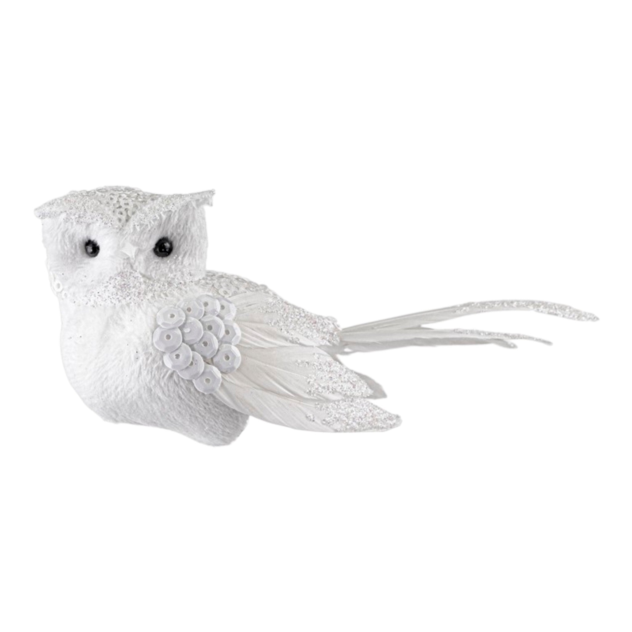 Owl White Glitter and Sequins w/Clip